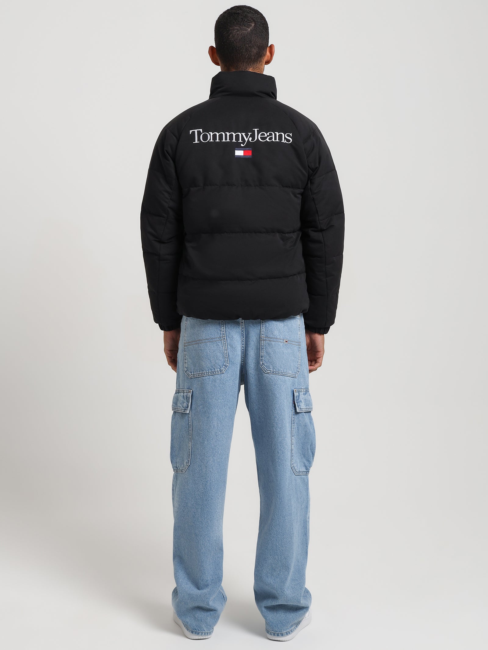 Tommy Graphic Puffer Jacket in Black