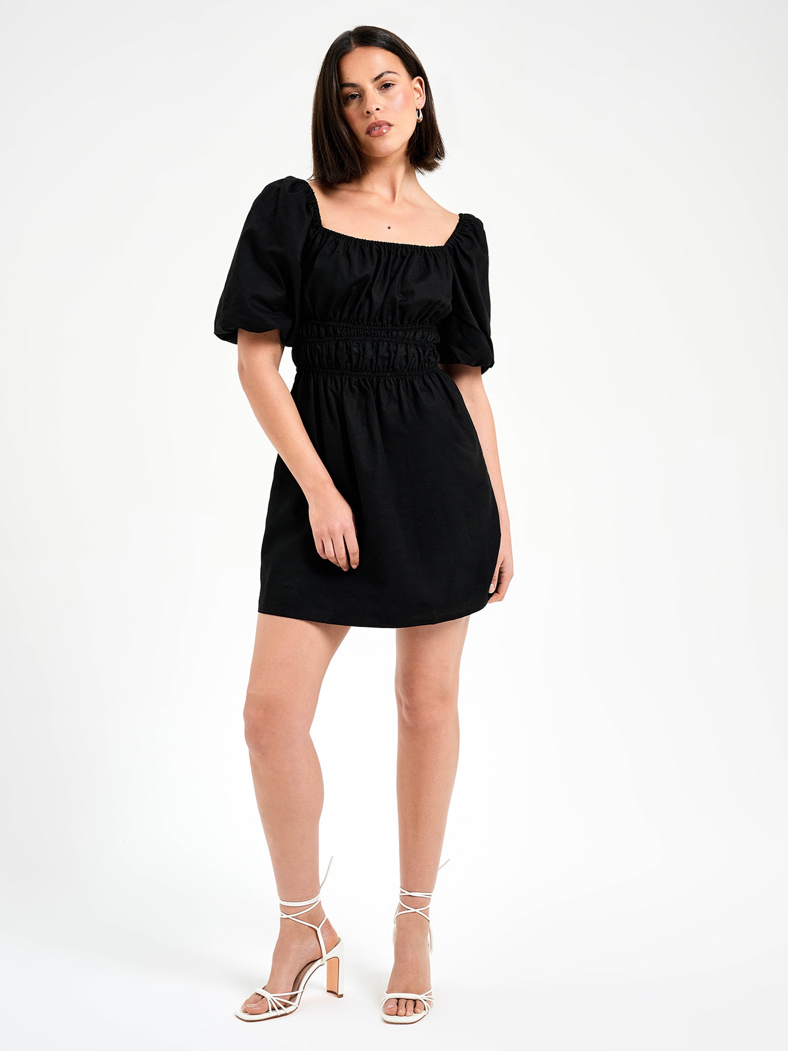 Lilo Puff Sleeve Mini Dress in Black