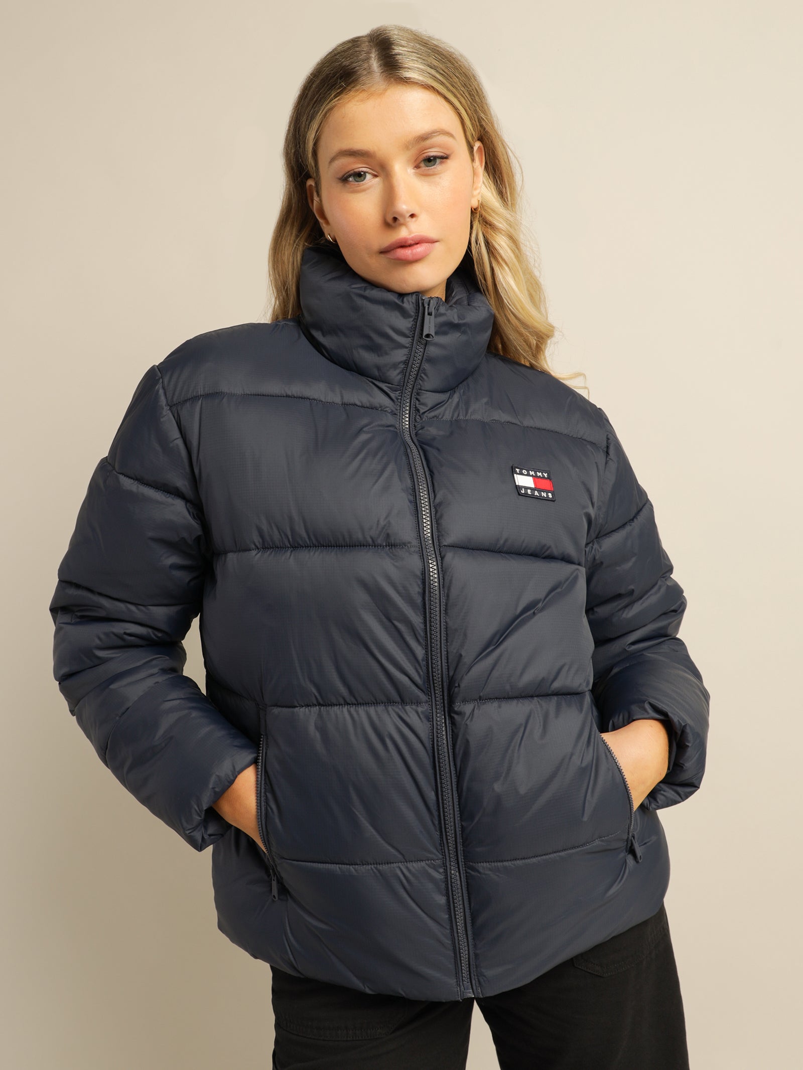 Recycled Nylon Puffer Jacket in Twilight Navy Blue