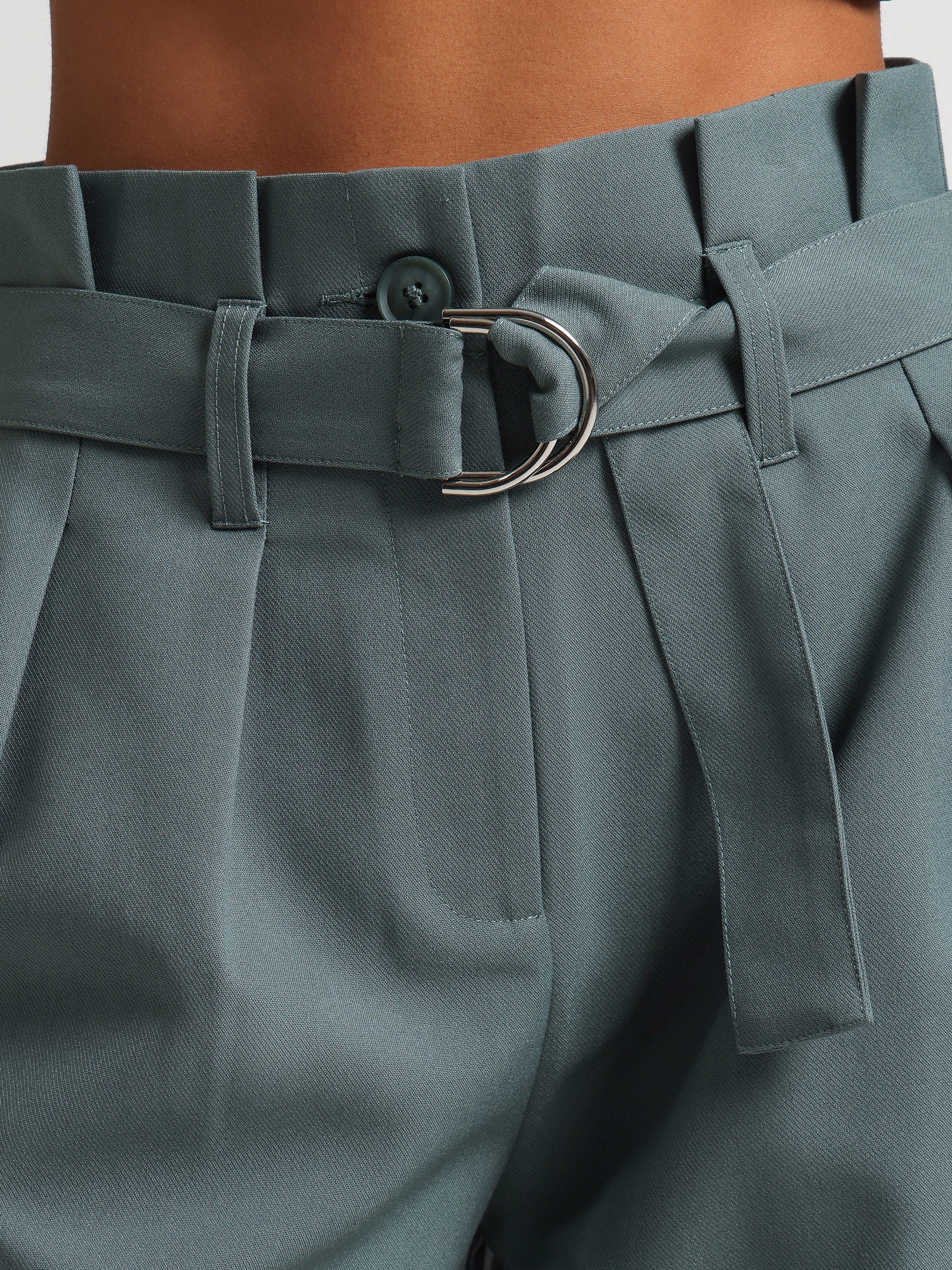 Sammy Belted Paperbag Pants in Sage