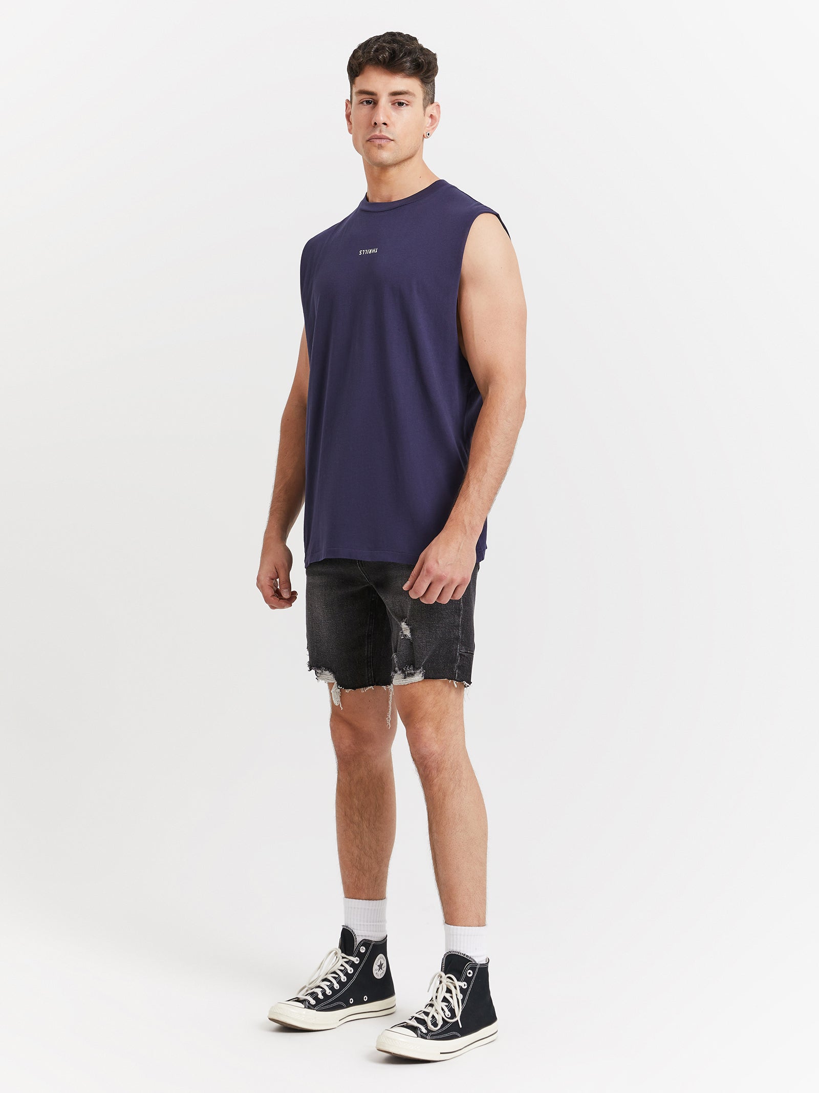 Minimal Thrills Merch Fit Muscle Tank in Navy