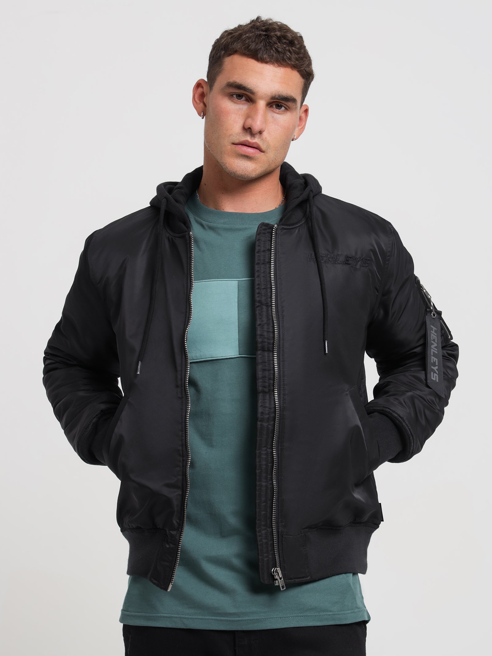 Overdrive Hooded Bomber Jacket in Coal