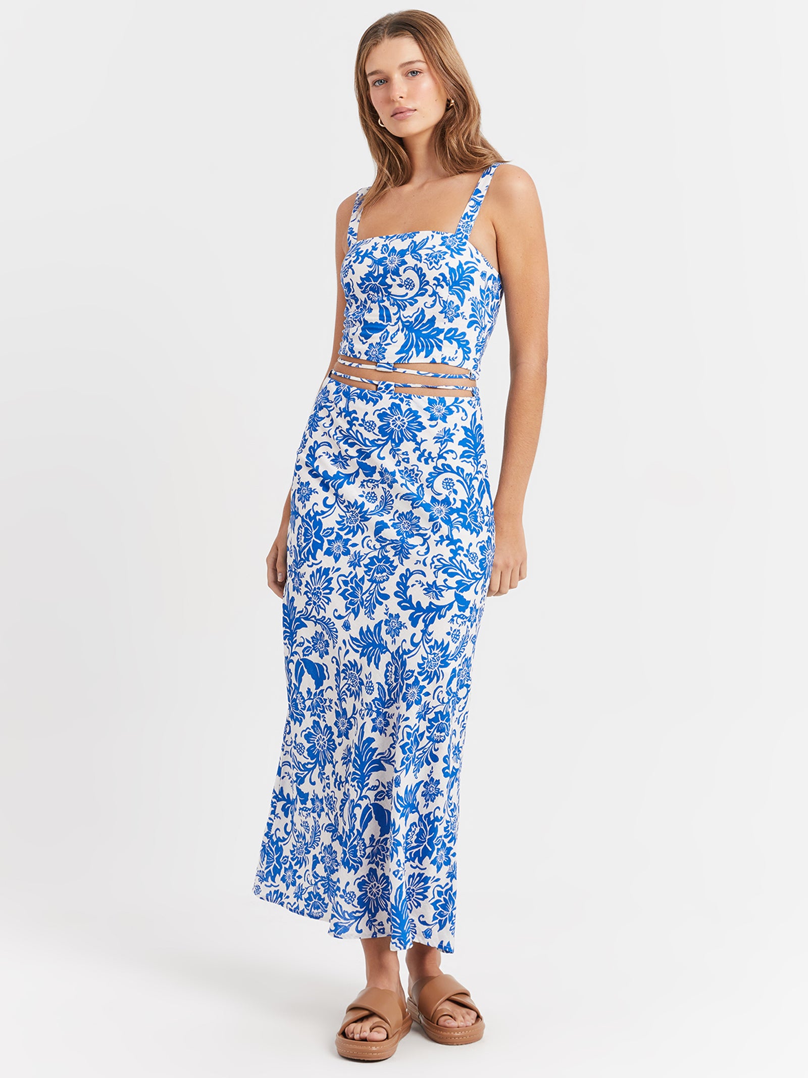 Sofia Midi Skirt in Palm Flora