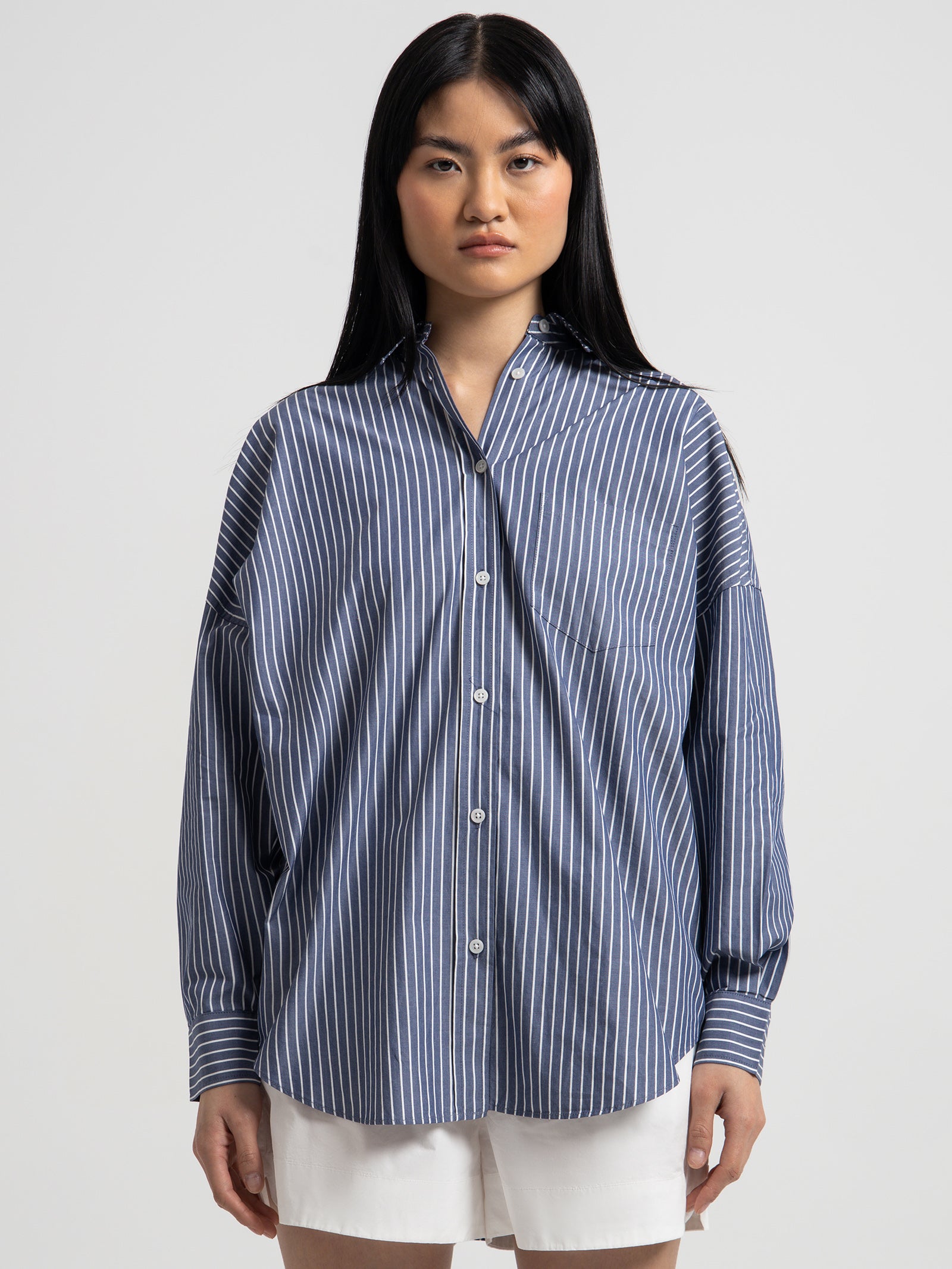 Chiara Shirt in Navy & White Stripe