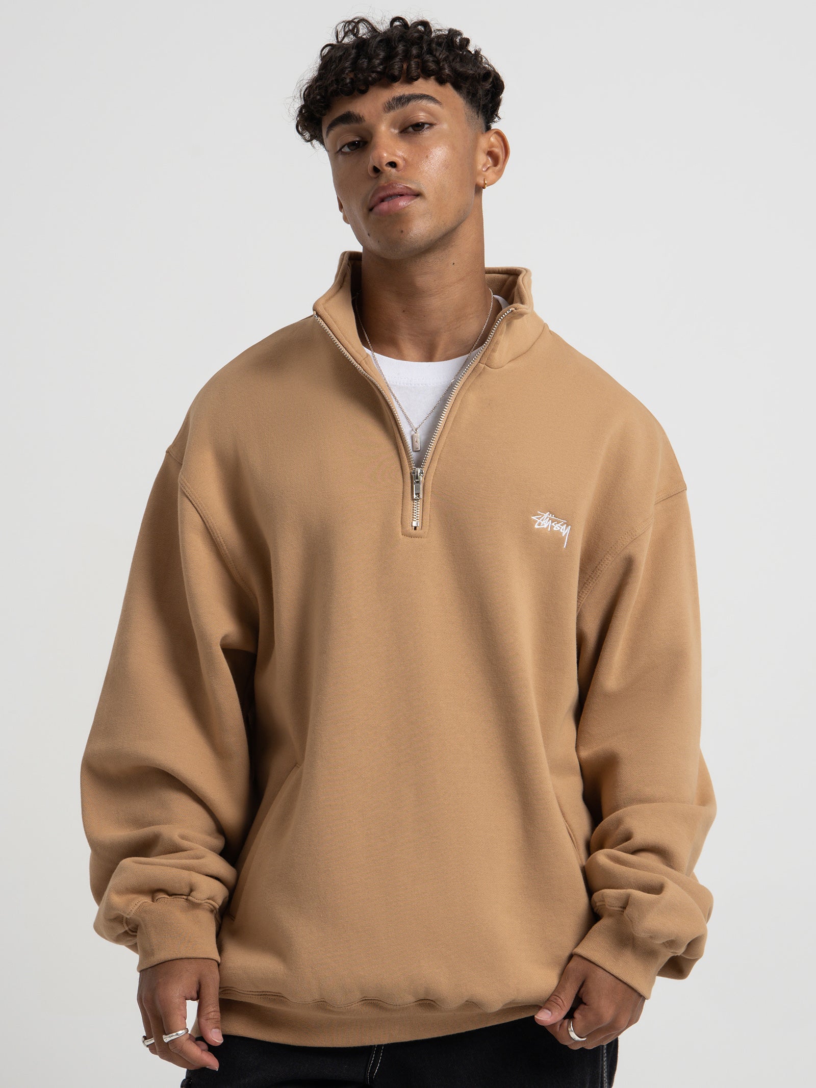 Stock Logo Mock Jacket in Tan