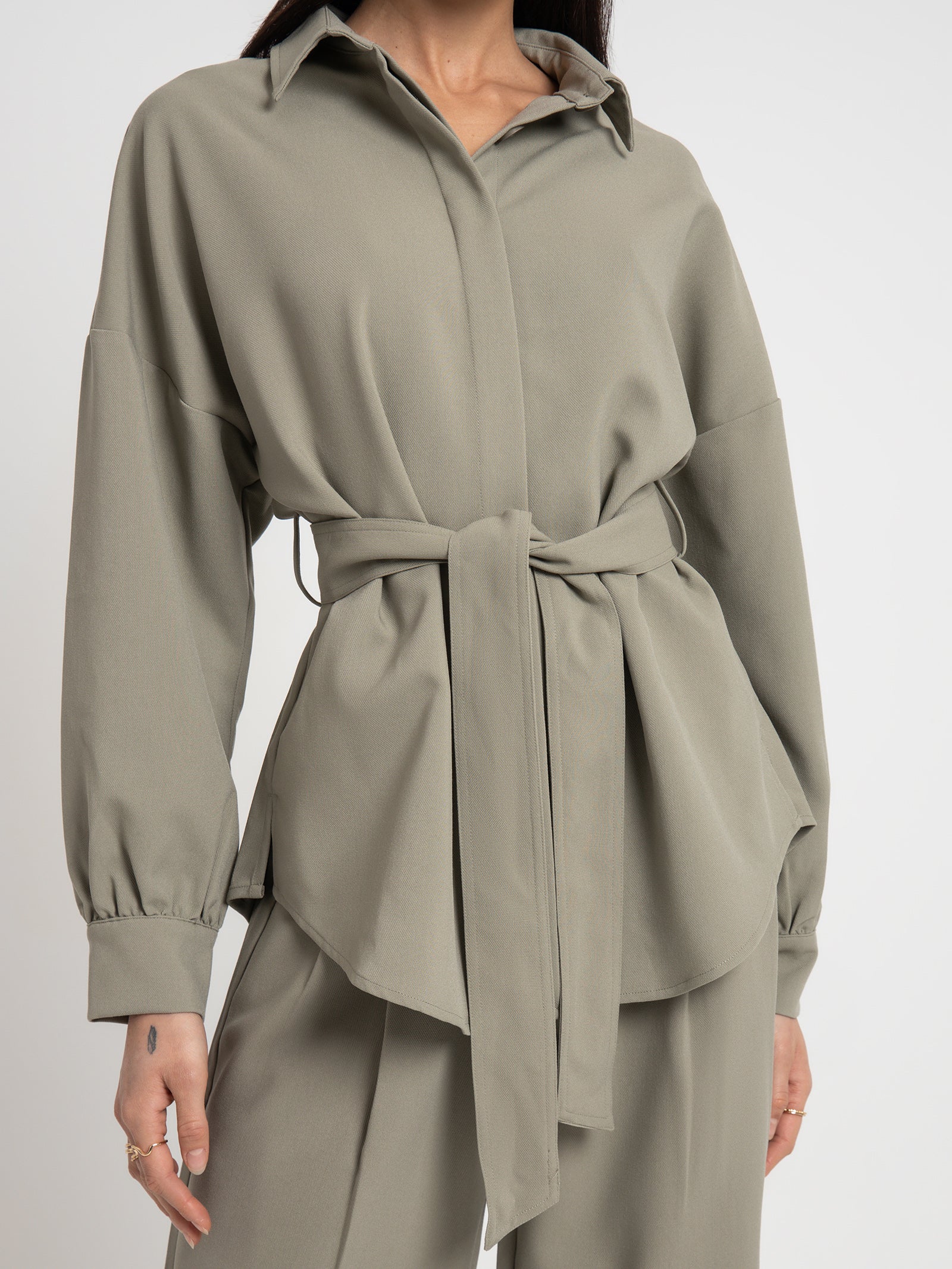 Manon Tie Front Shirt in Fog Green