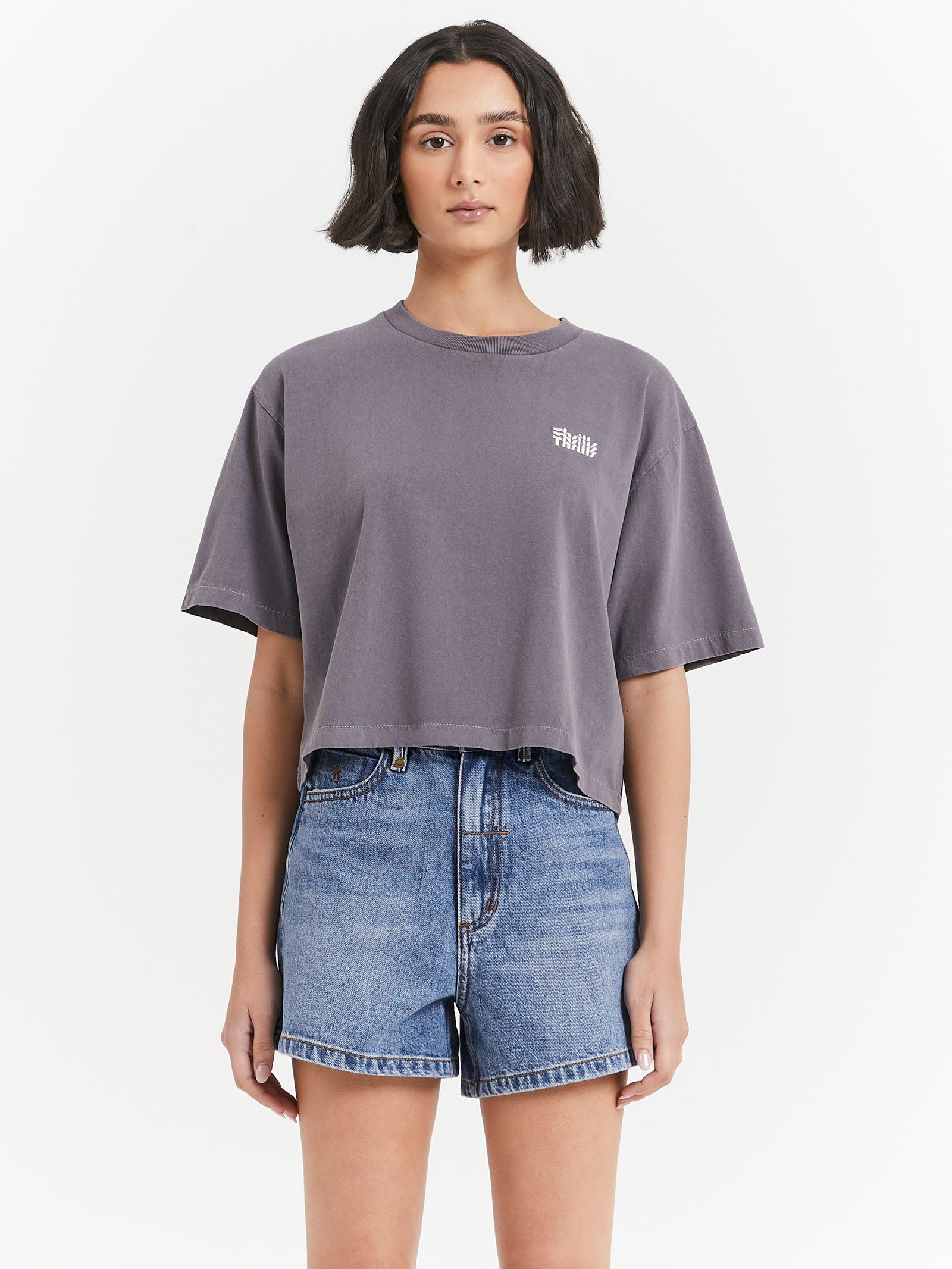 Infinite Thrills Merch Crop Tee in Graphite