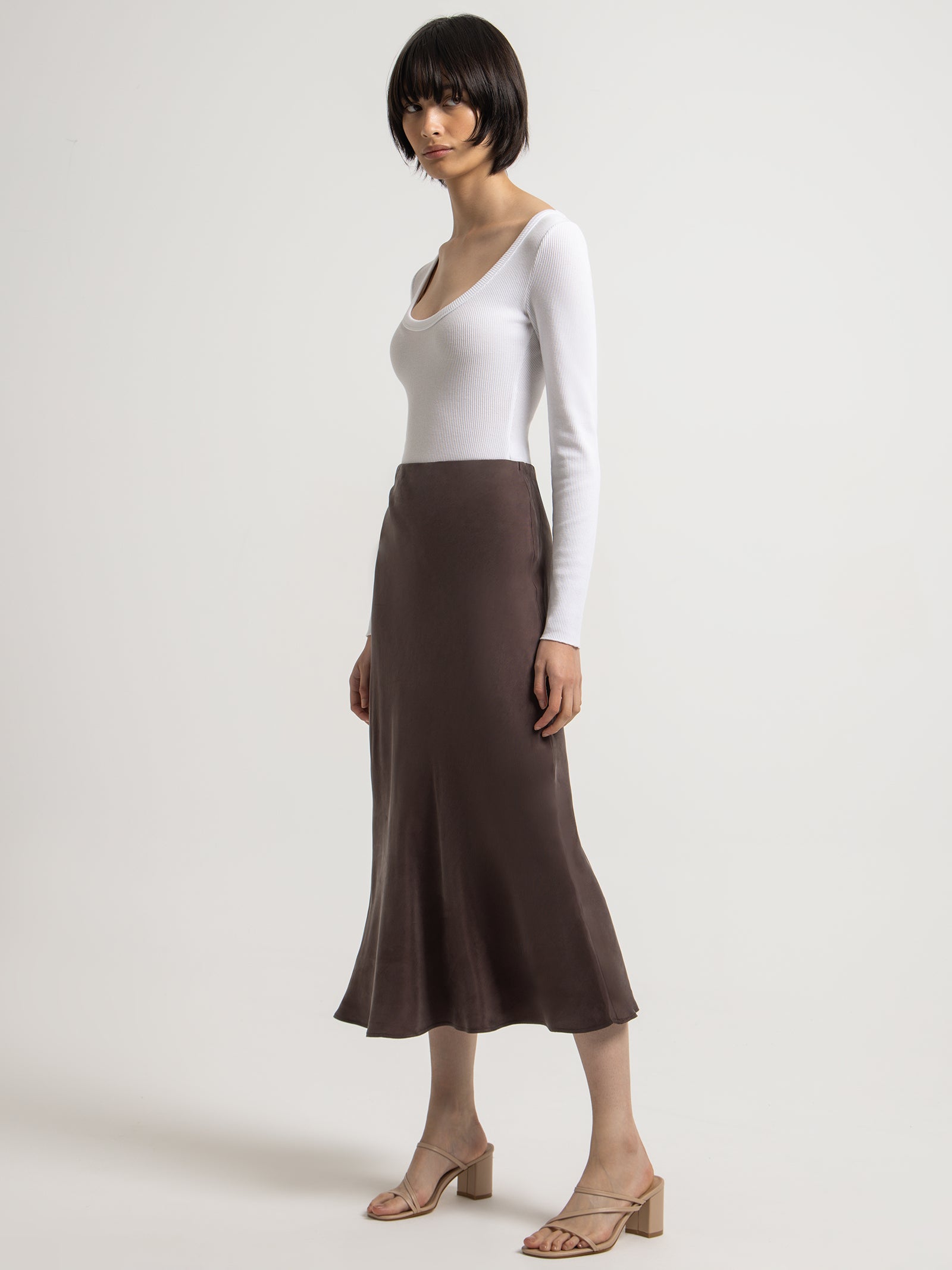 Harlow Cupro Midi Skirt in Cinder