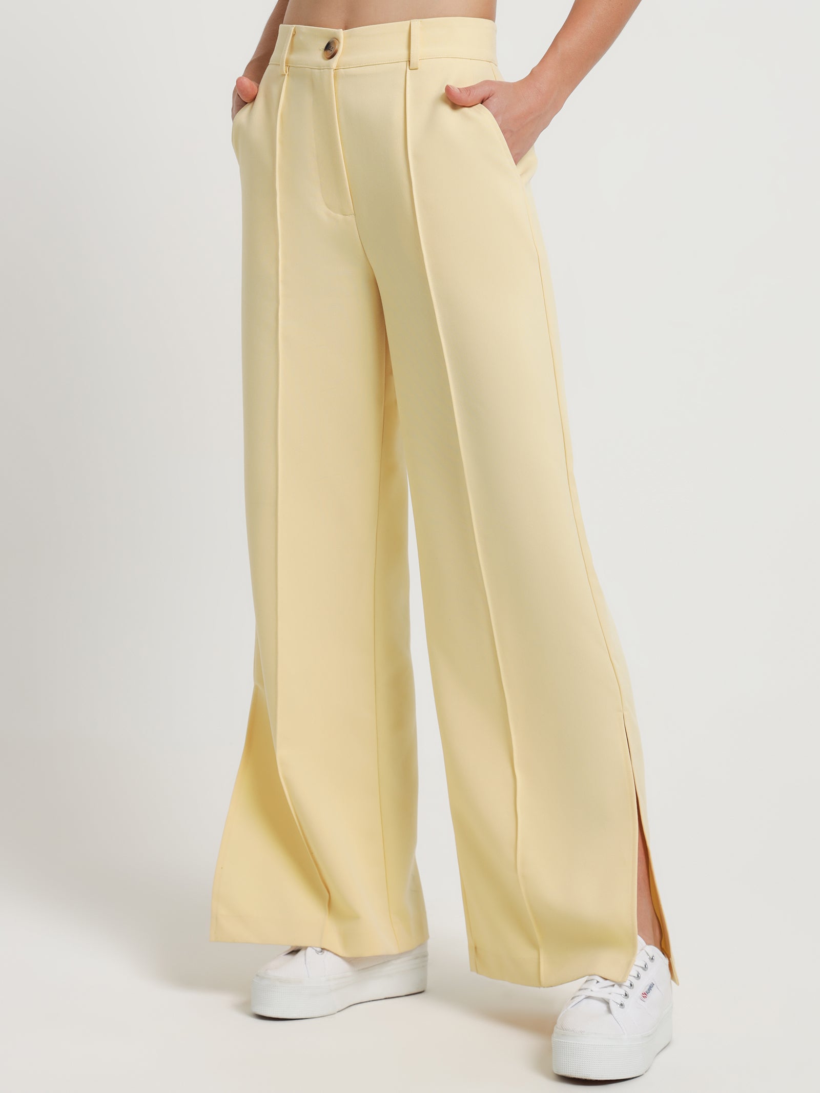 Lacey Split Pants in Buttercup