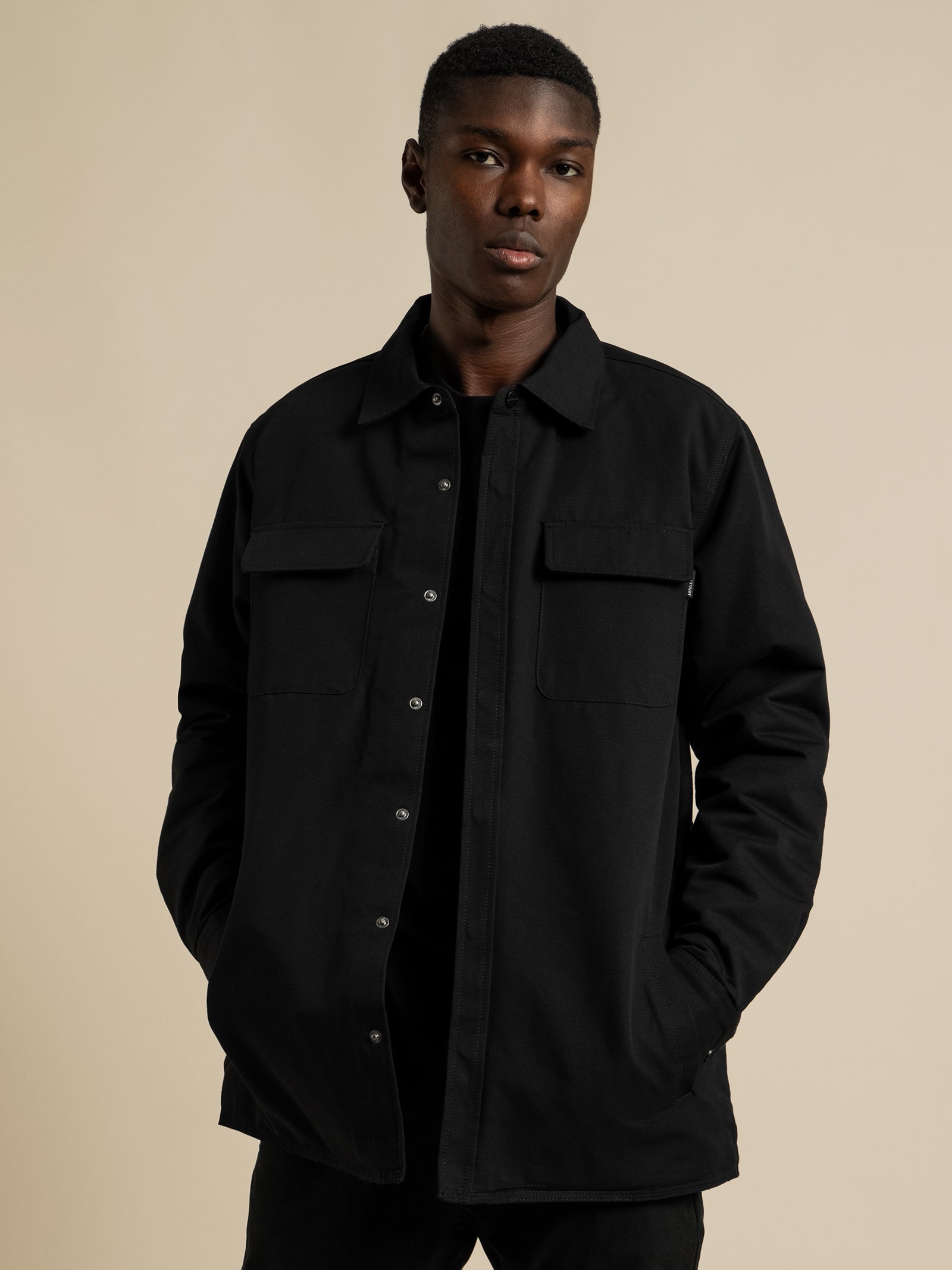 Luca Canvas Sherpa Jacket in Black