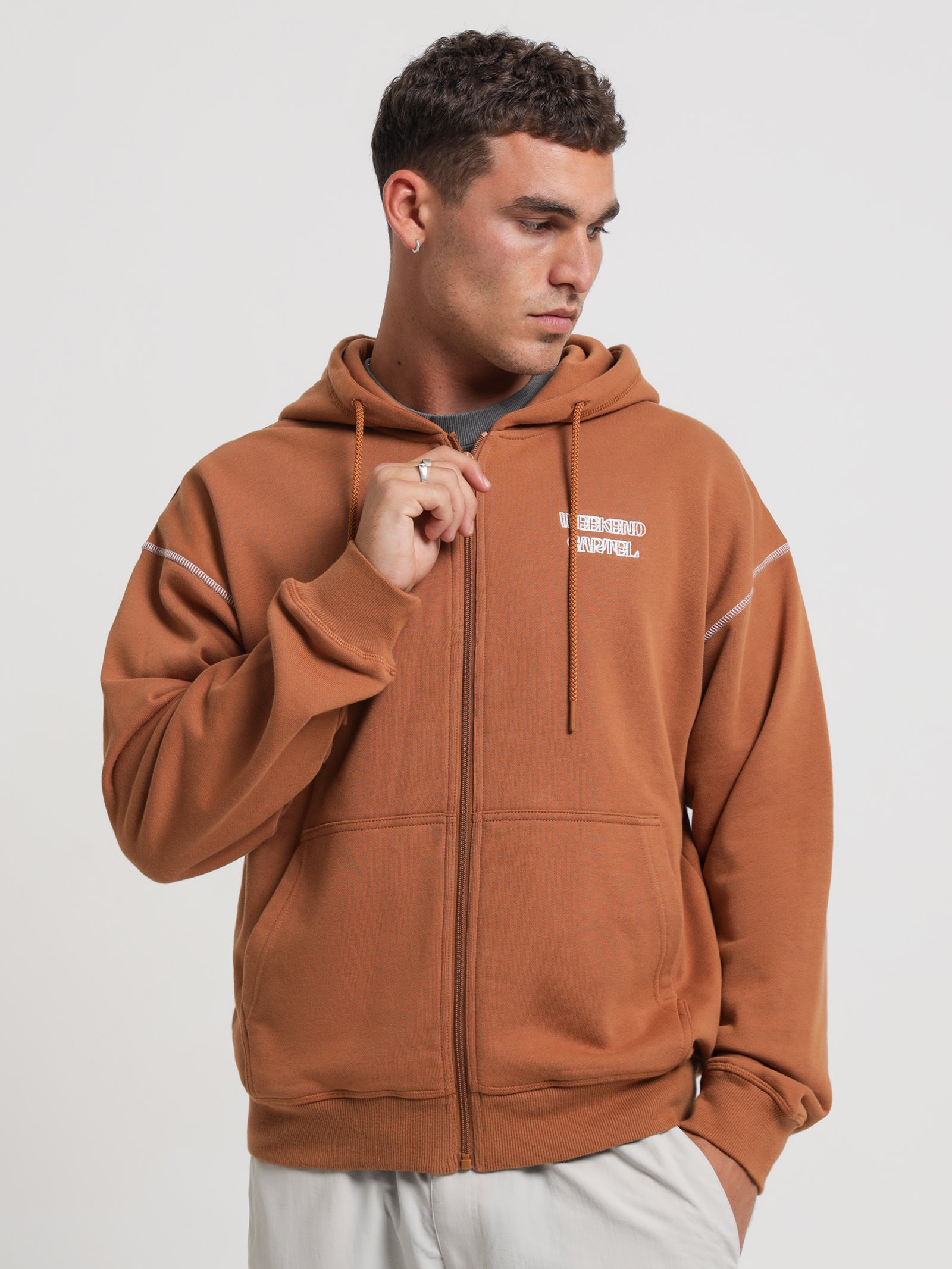 Culprit Zip Hooded Sweater in Pecan Brown