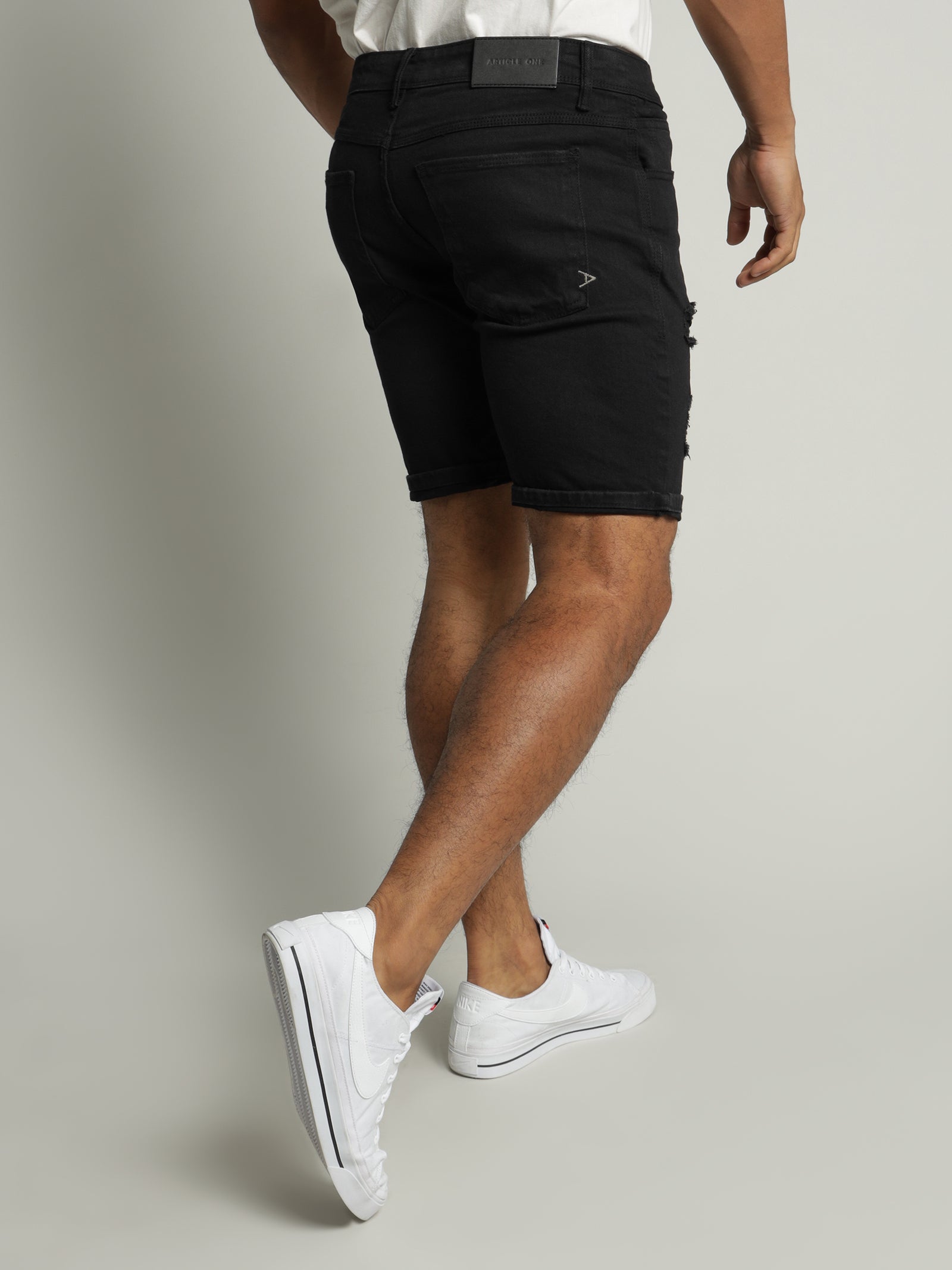 Zane Skinny Denim Short in True Black Rip