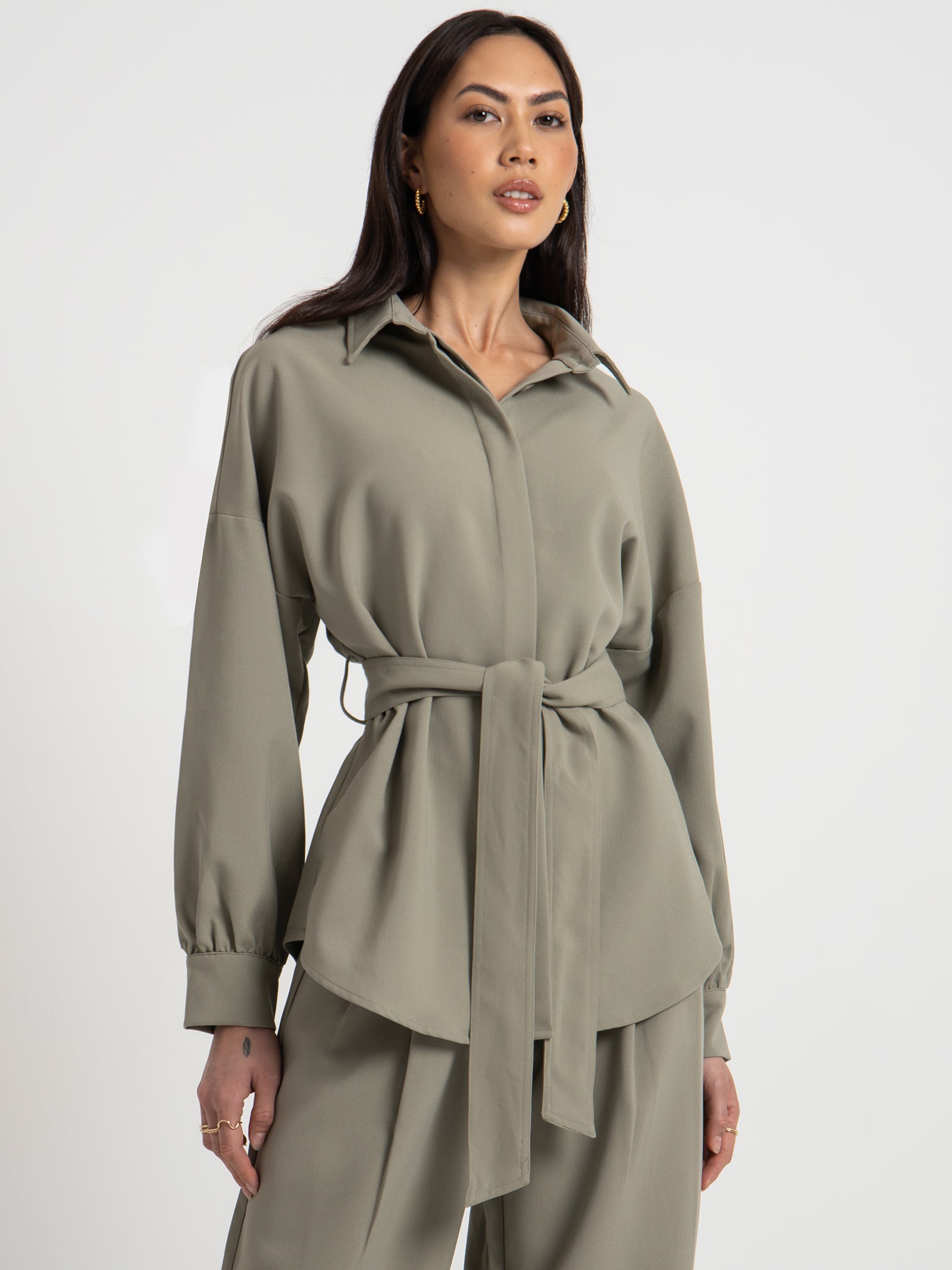 Manon Tie Front Shirt in Fog Green