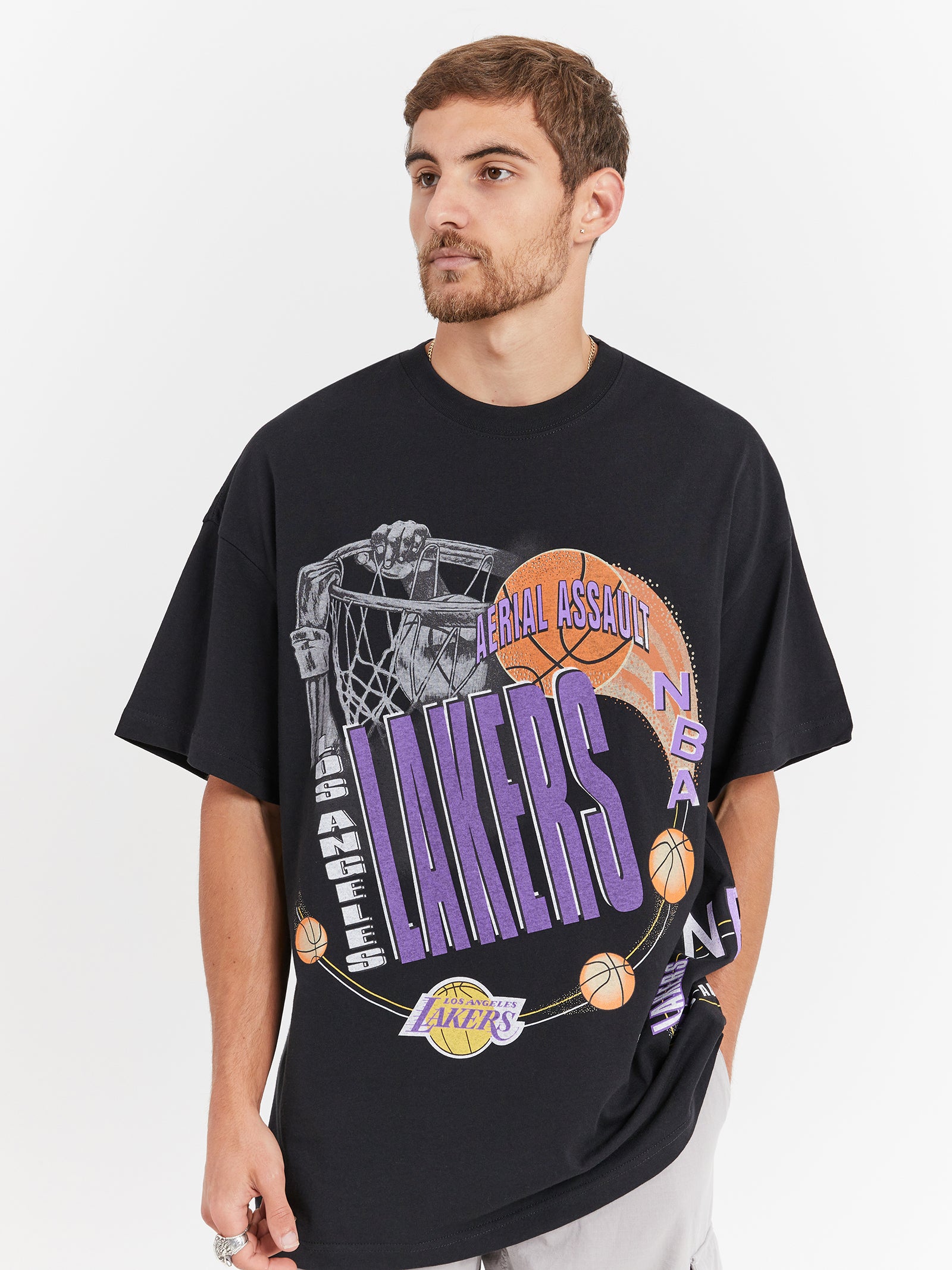 Los Angeles Lakers Aerial Assault T-Shirt in Faded Black