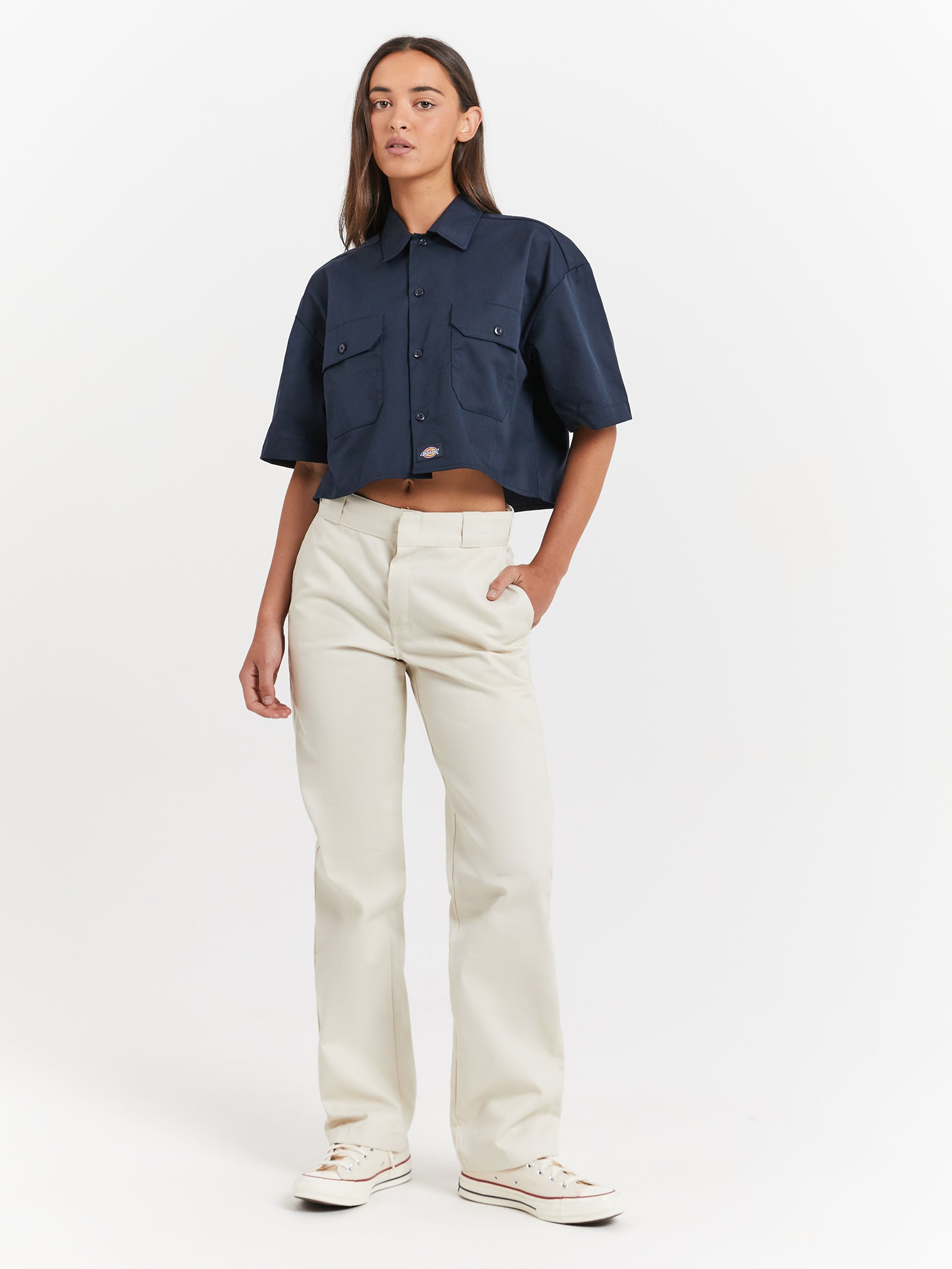 Cropped Work Shirt in Dark Navy