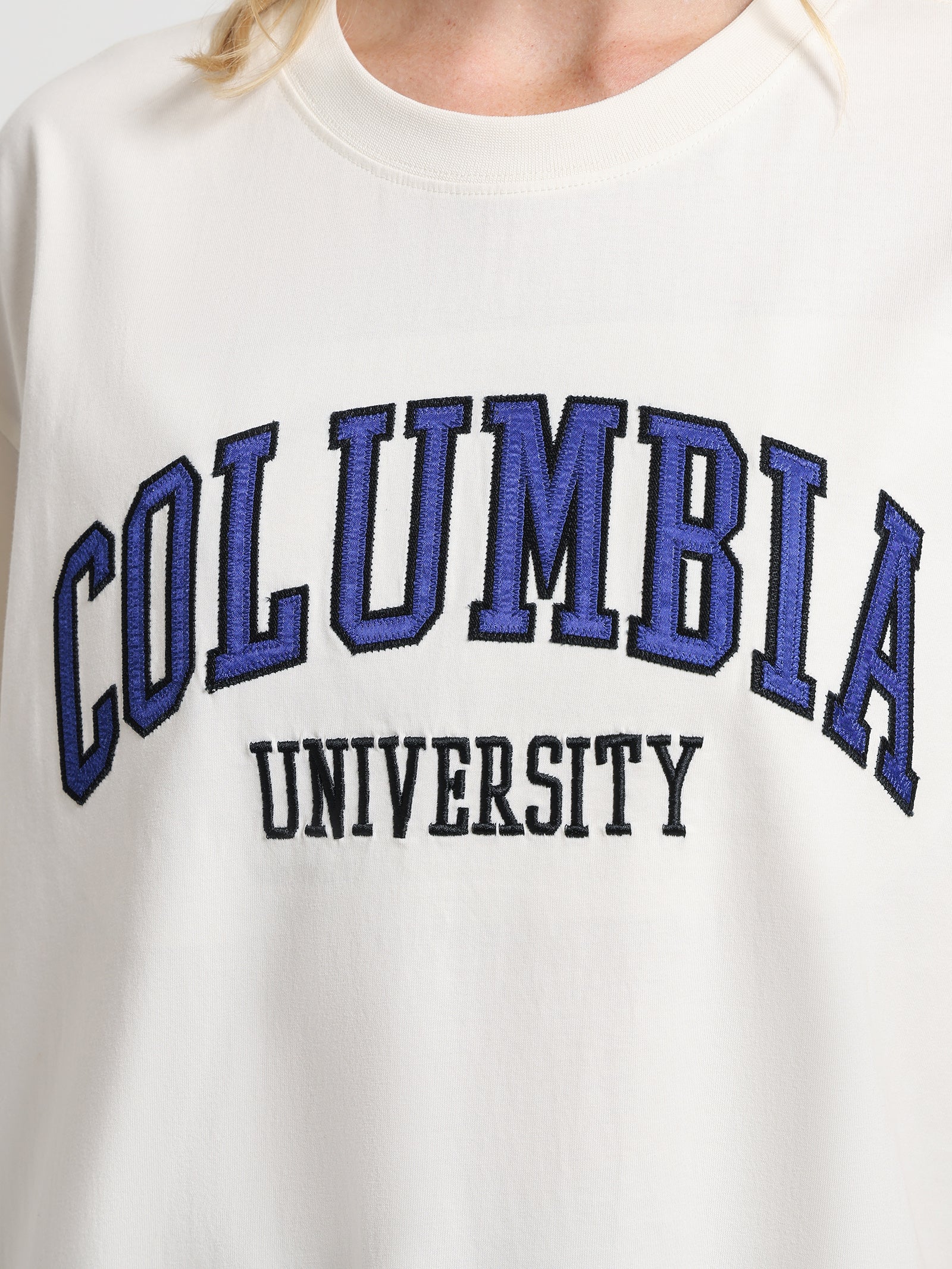 Columbia University Arch Boxy T-Shirt in Ecru