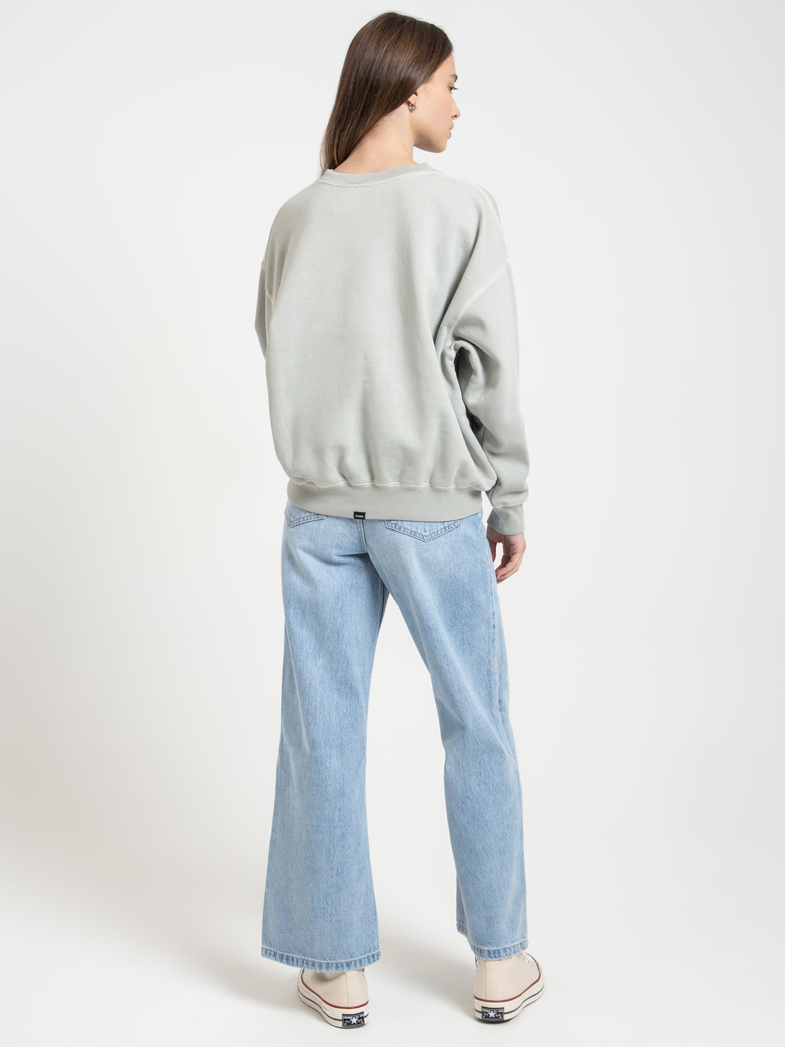 Tempo Retro Slouch Crew Sweater in Sage Grey