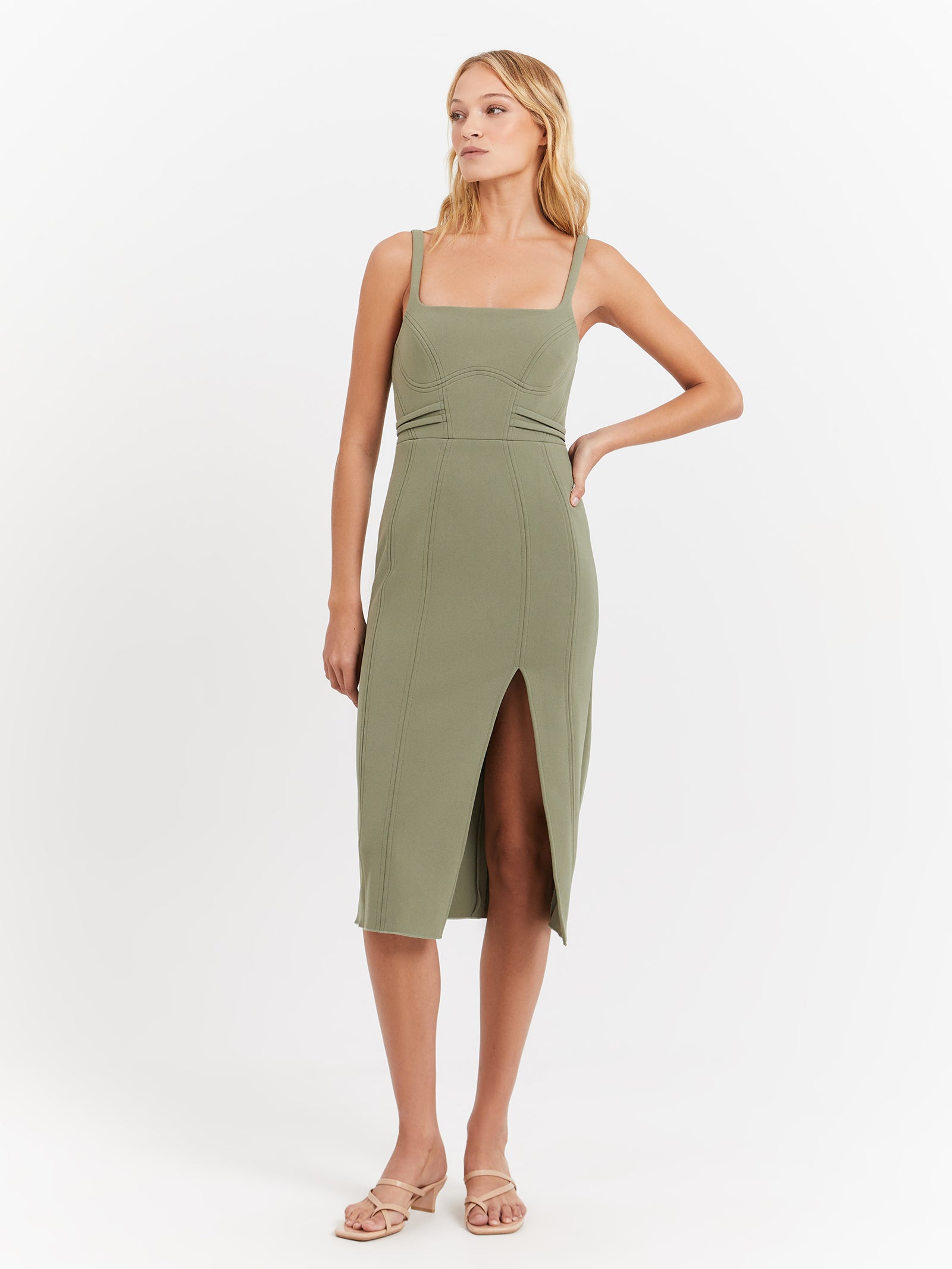 Kavita Bonded Midi Dress in Fern