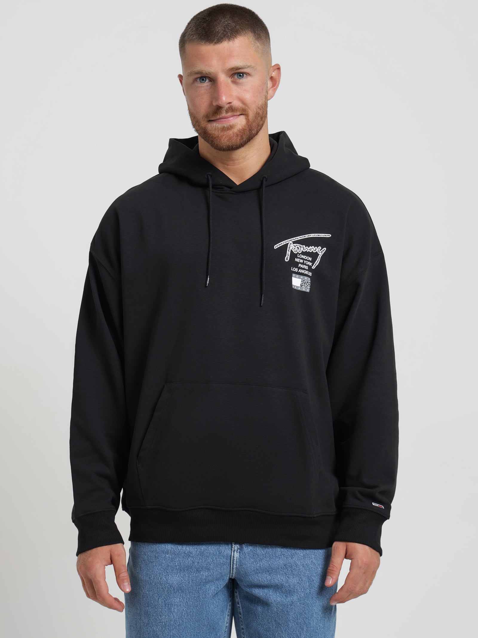 Relaxed Back Logo Terry Hoodie in Black