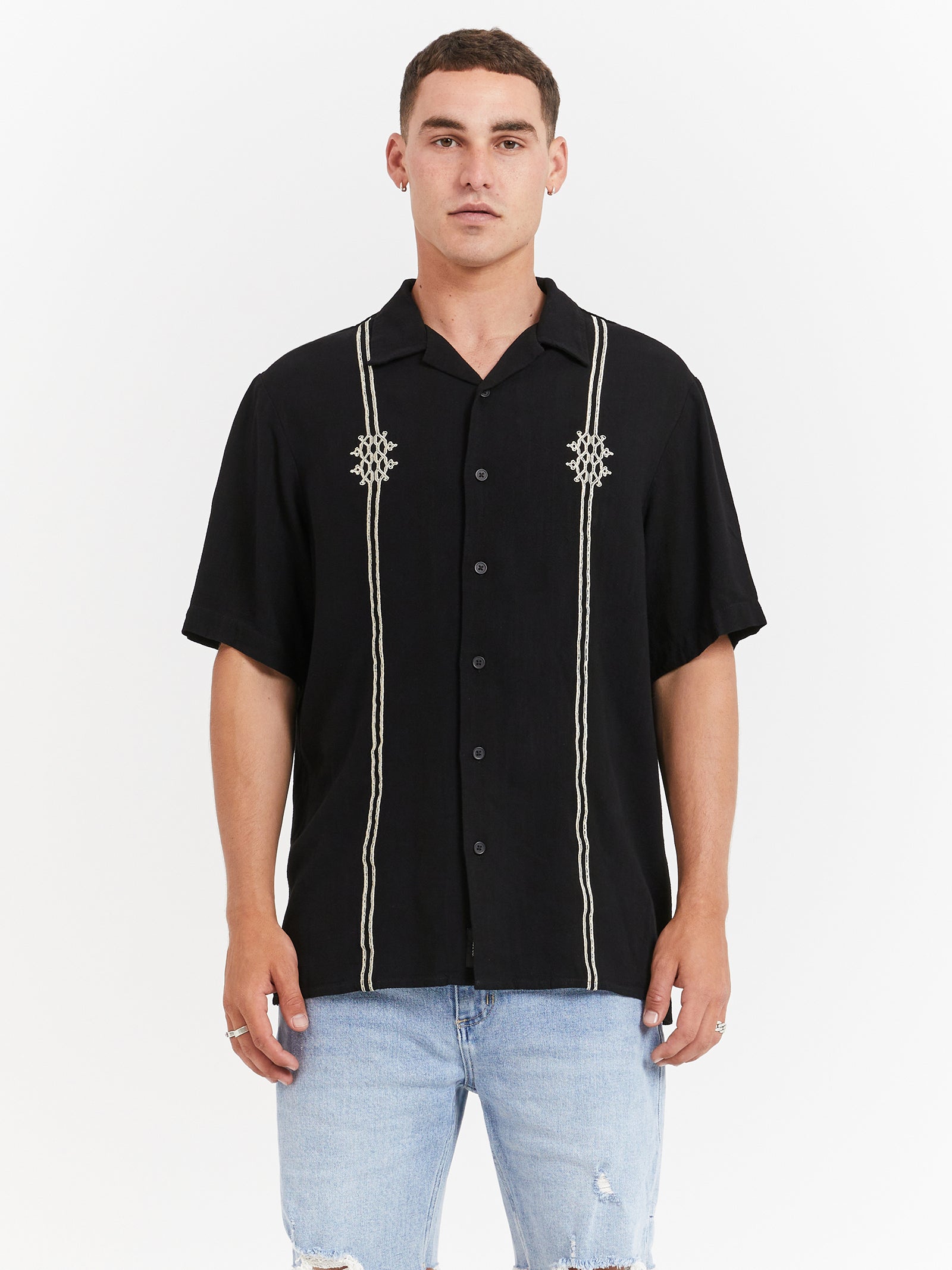 Enigma Bowling Shirt in Washed Black