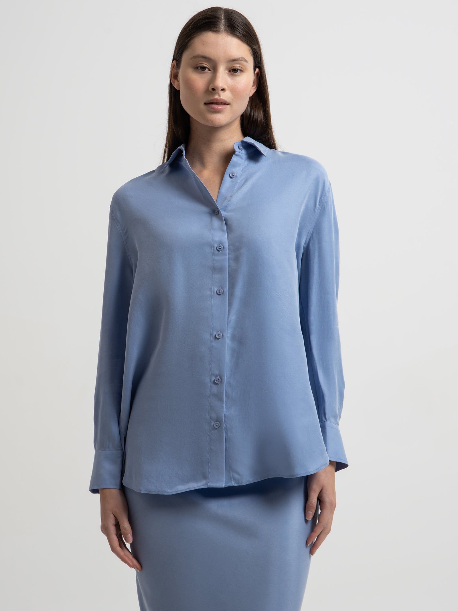 Rika Cupro Shirt in Mineral Blue