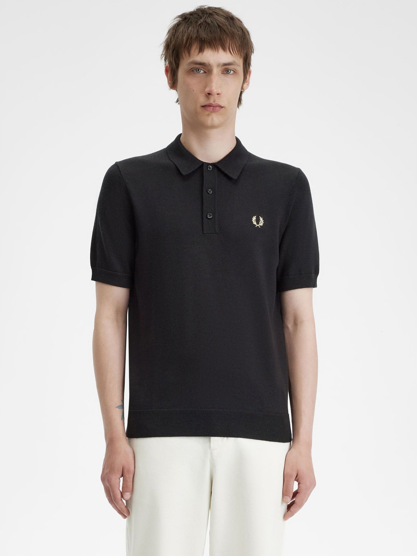 Classic Knitted Polo Shirt in Black