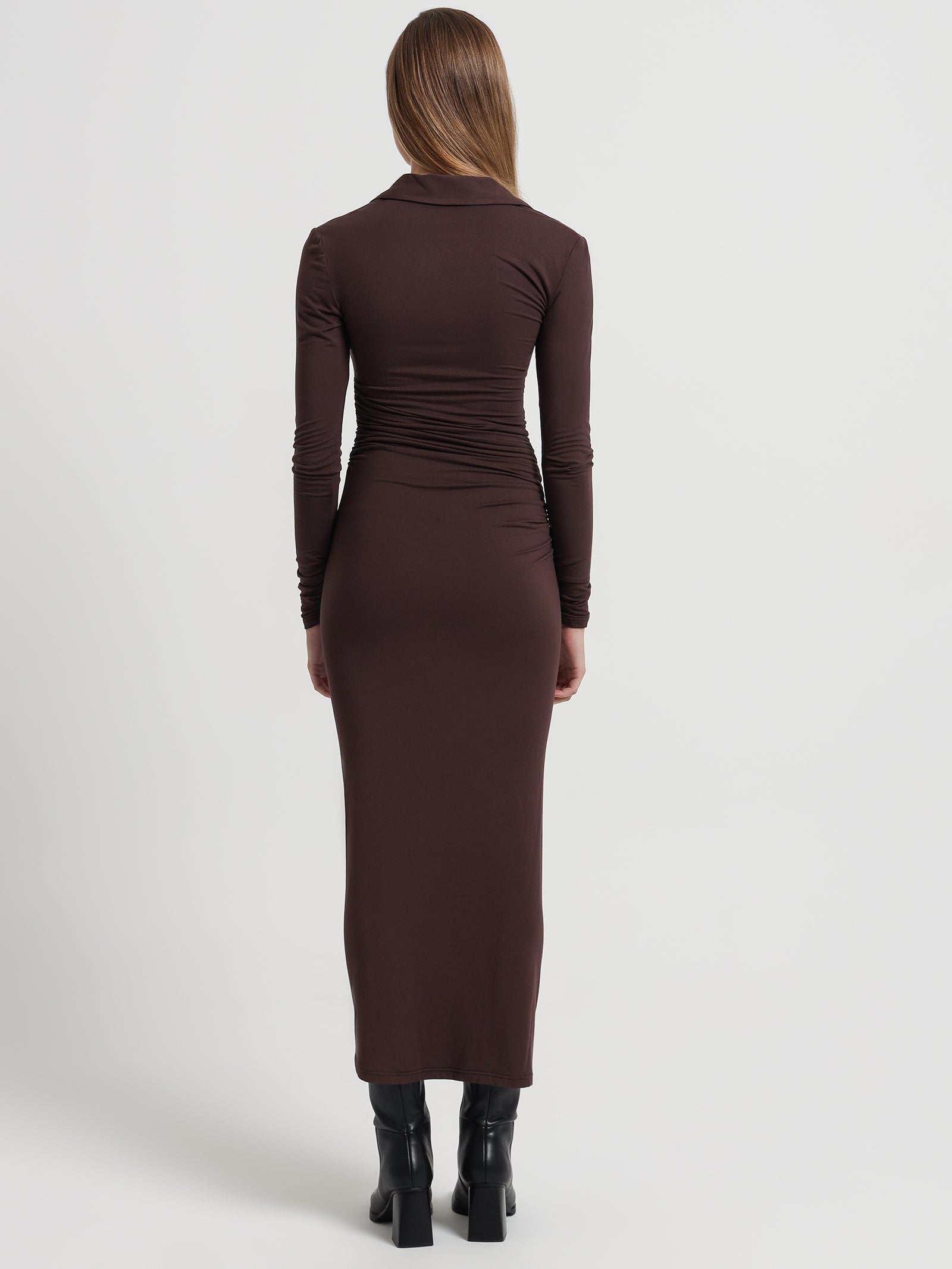 Alexa Jersey Midi Dress in Chocolate