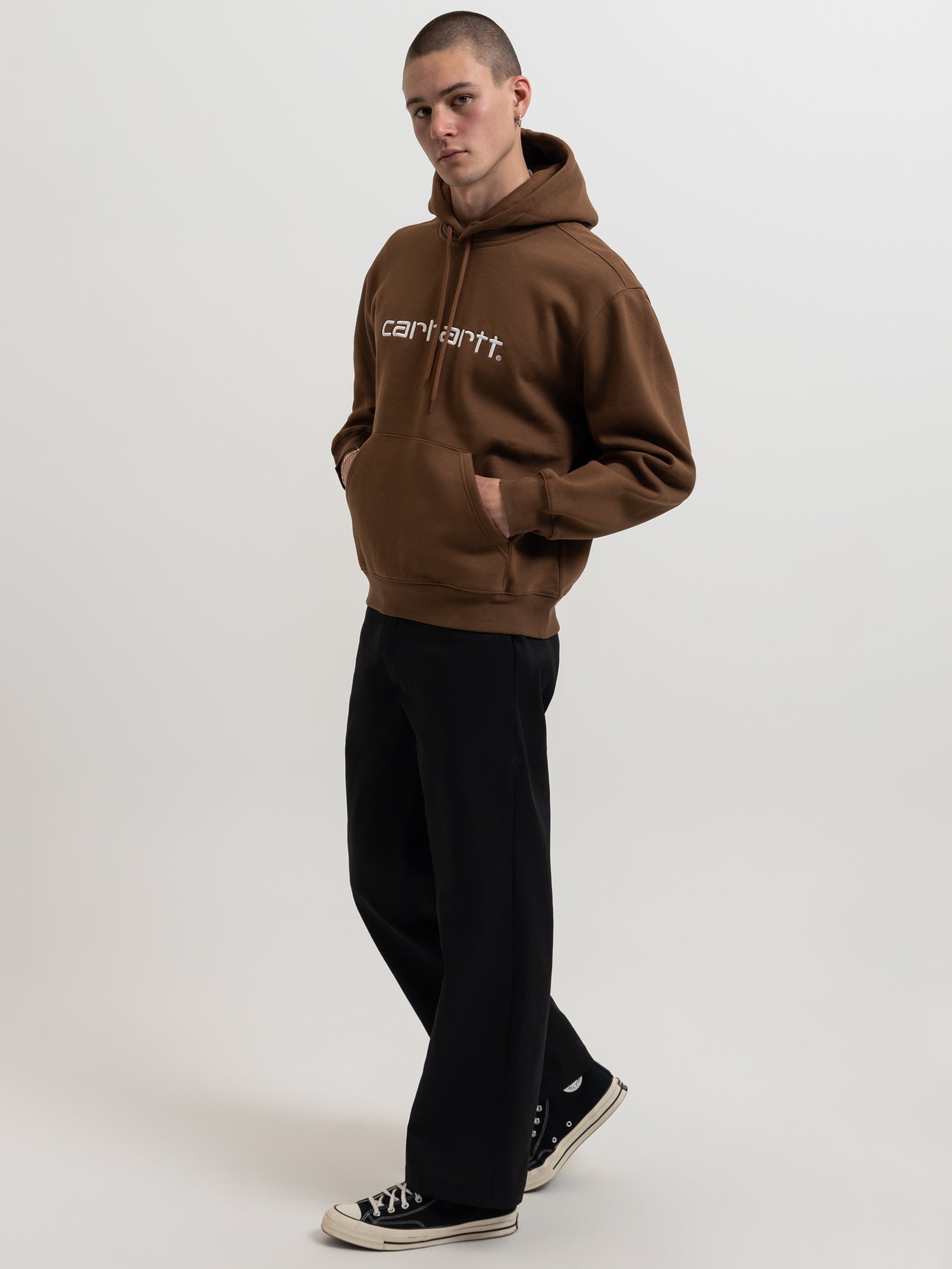 Hooded Carhartt Sweatshirt in Tamarind & White