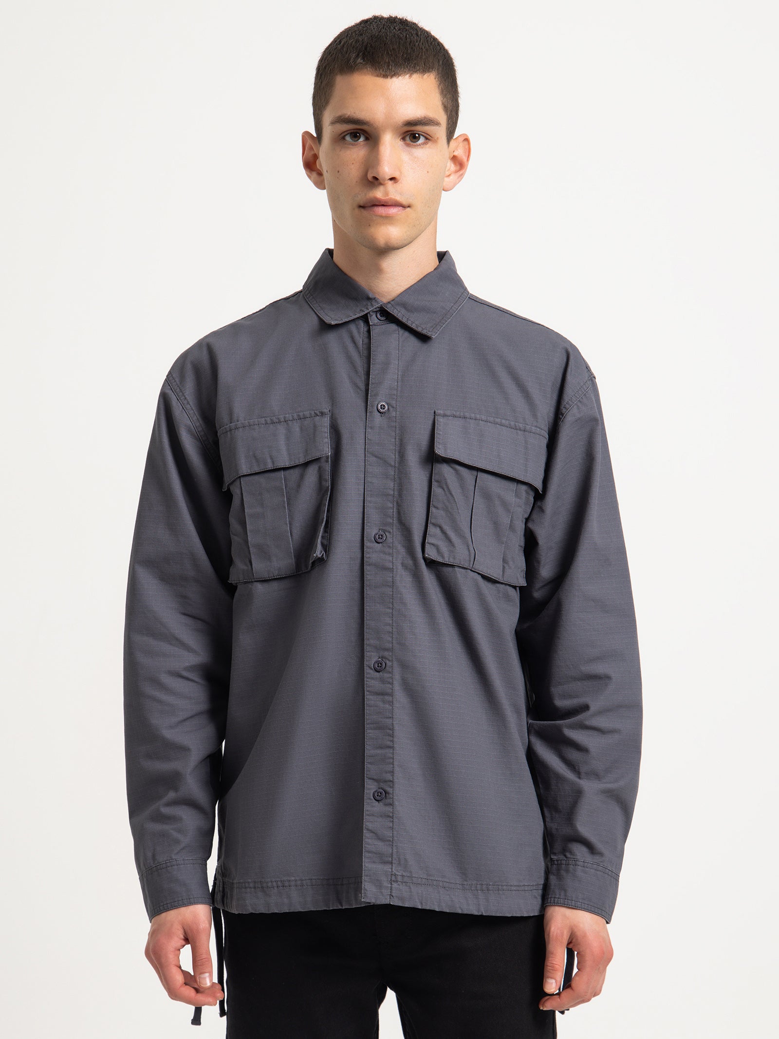 Wyatt Cargo Long Sleeve Shirt in Blueberry