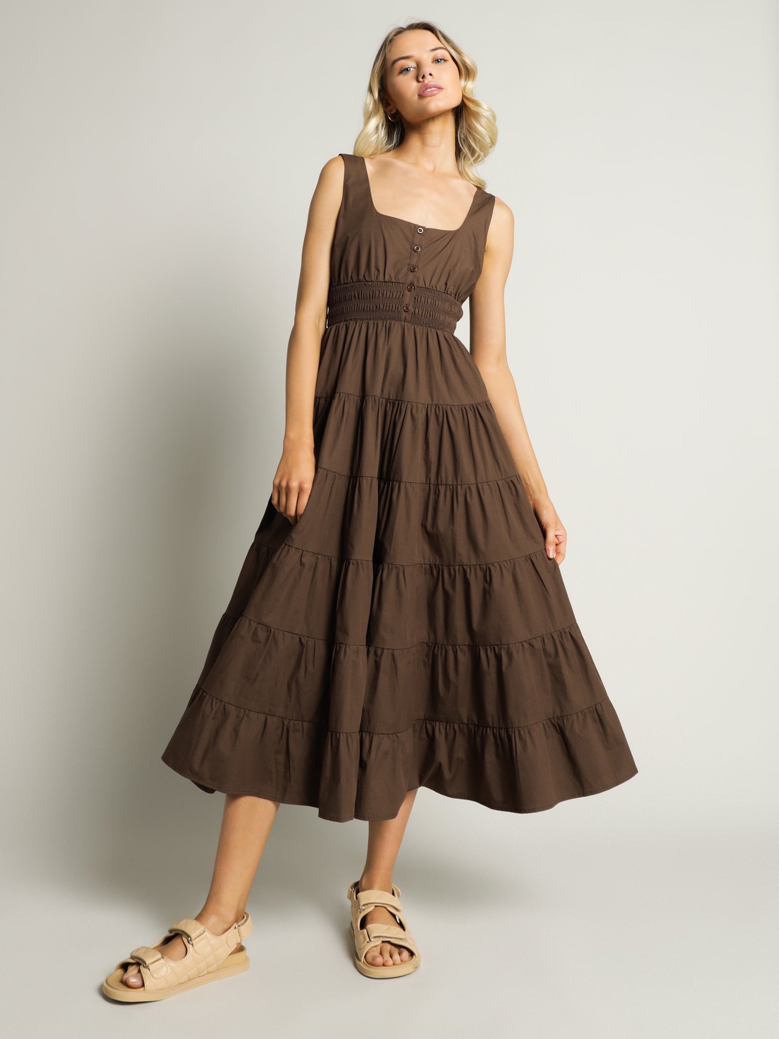 Fay Poplin Midi Dress in Cacao