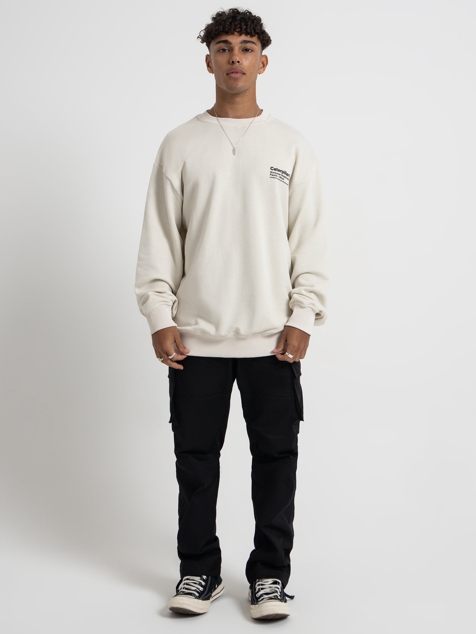 Workwear Insert Crew Neck in Bone White