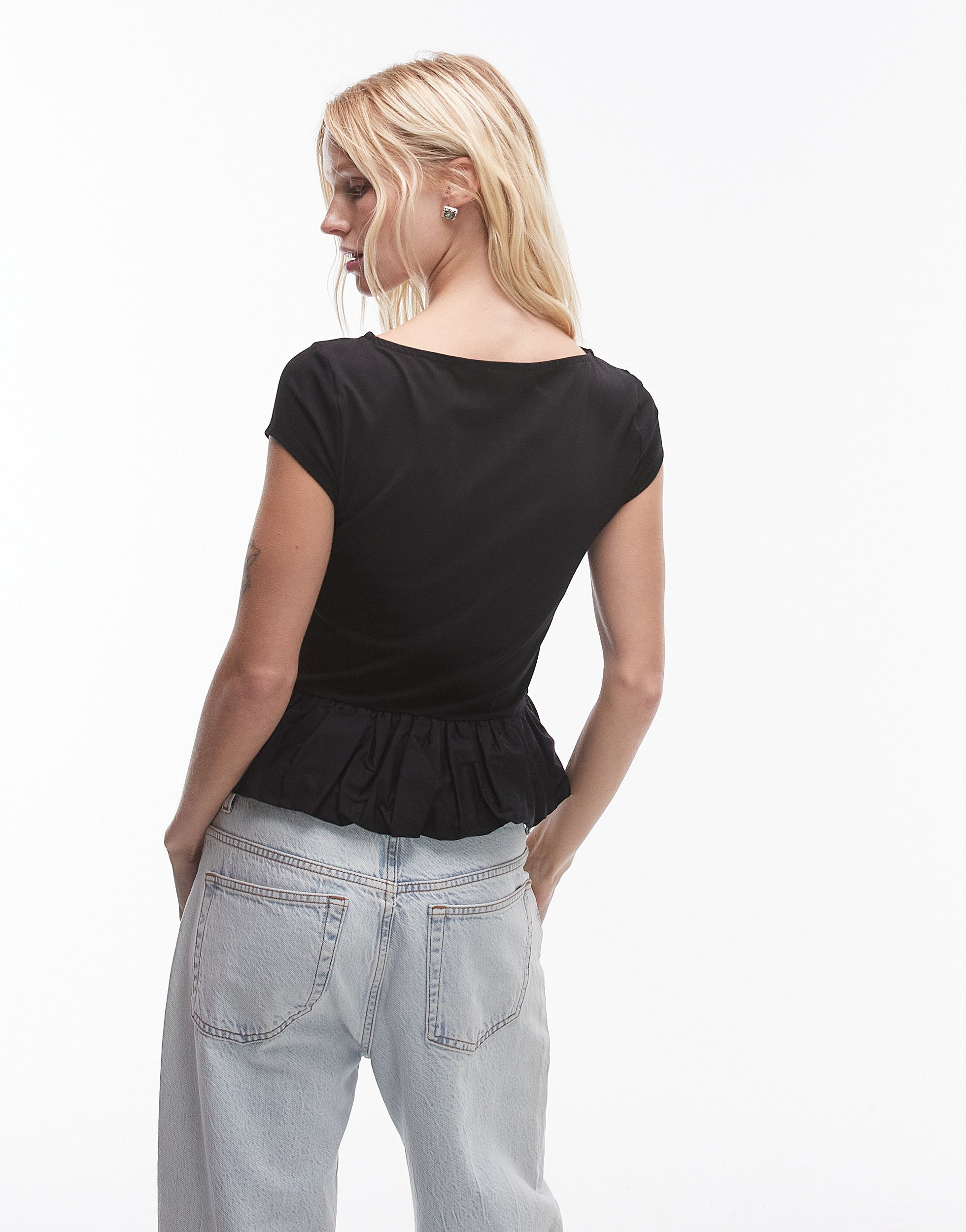 Slash Neck Peplum Bubble Top