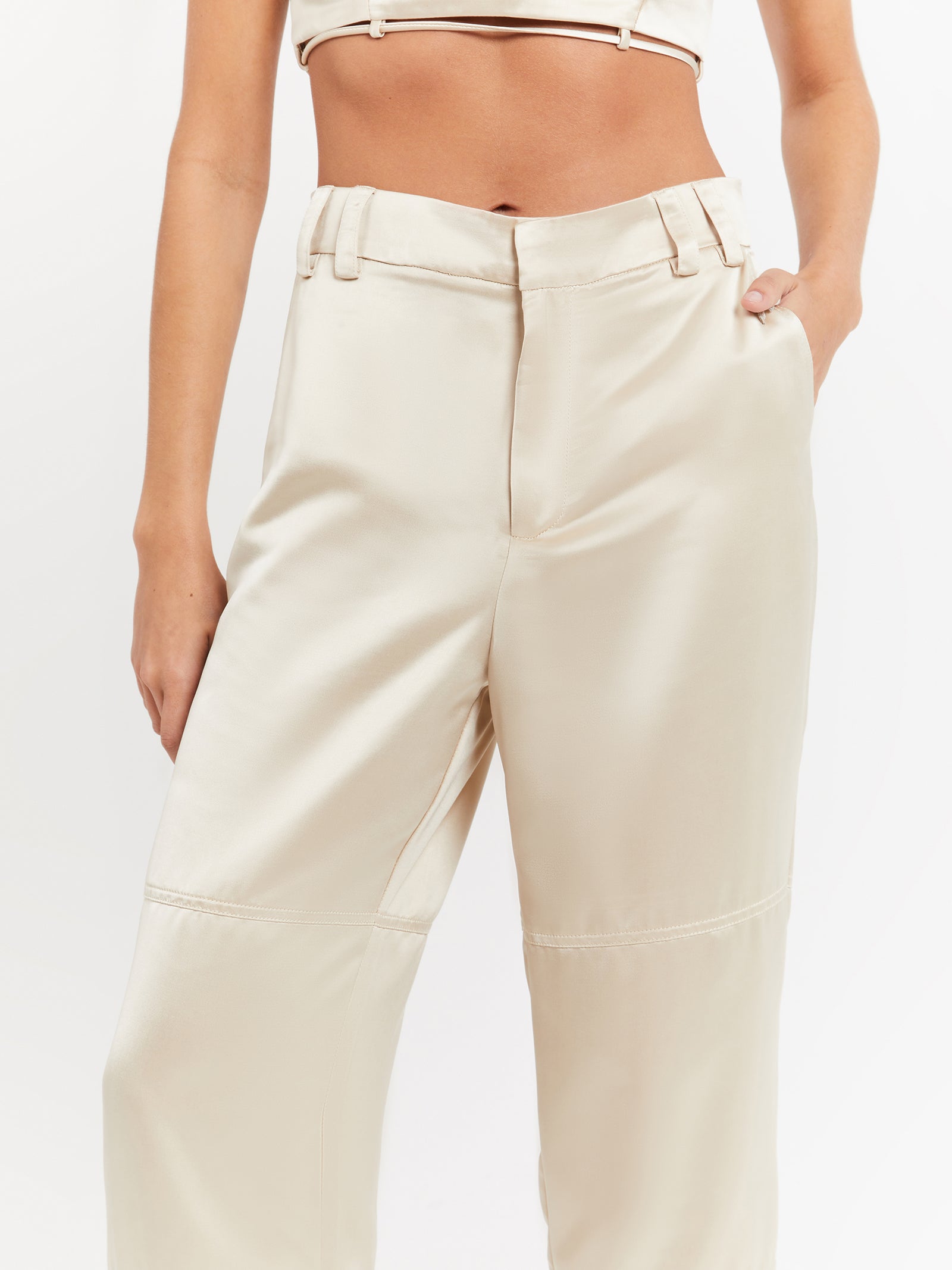 Aster Satin Pants in Ivory