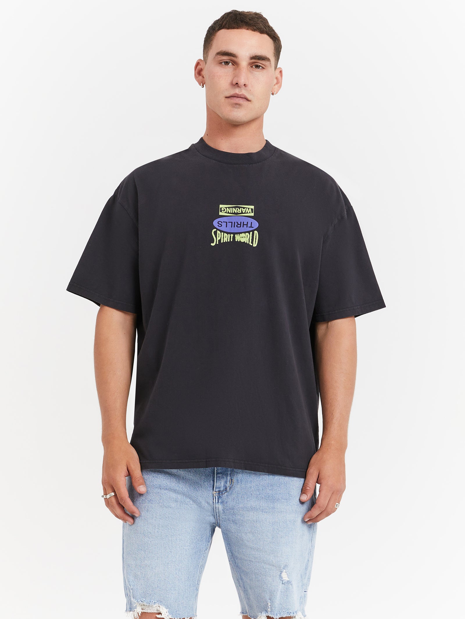 Spirit World Box Fit Oversize T-Shirt in Washed Black