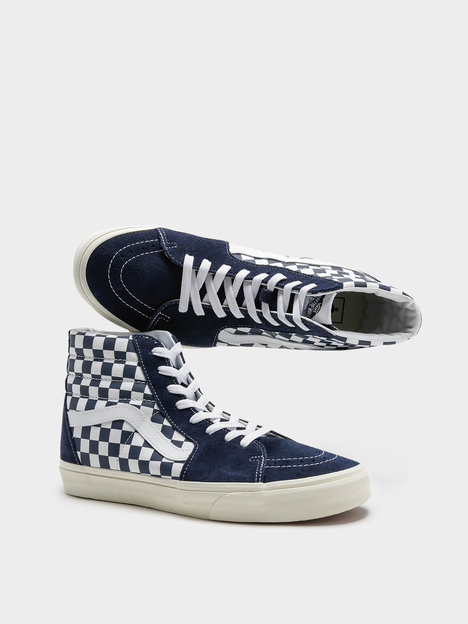 Unisex Sk8 High Top Sneakers in Checkerboard Dress Blues & White