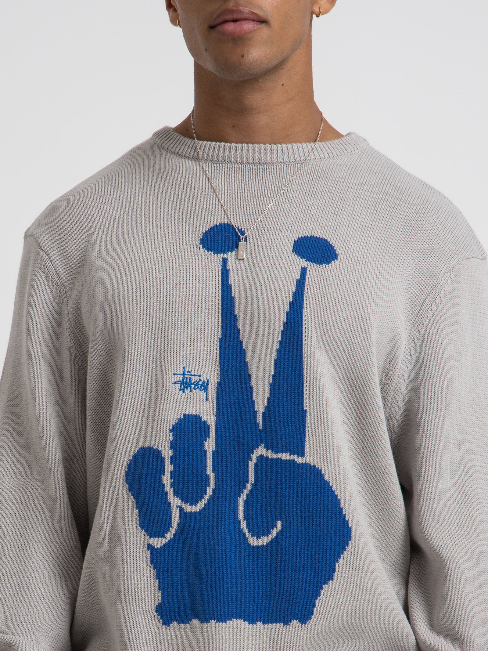 Peace Crown Knit Crew in Bone Grey