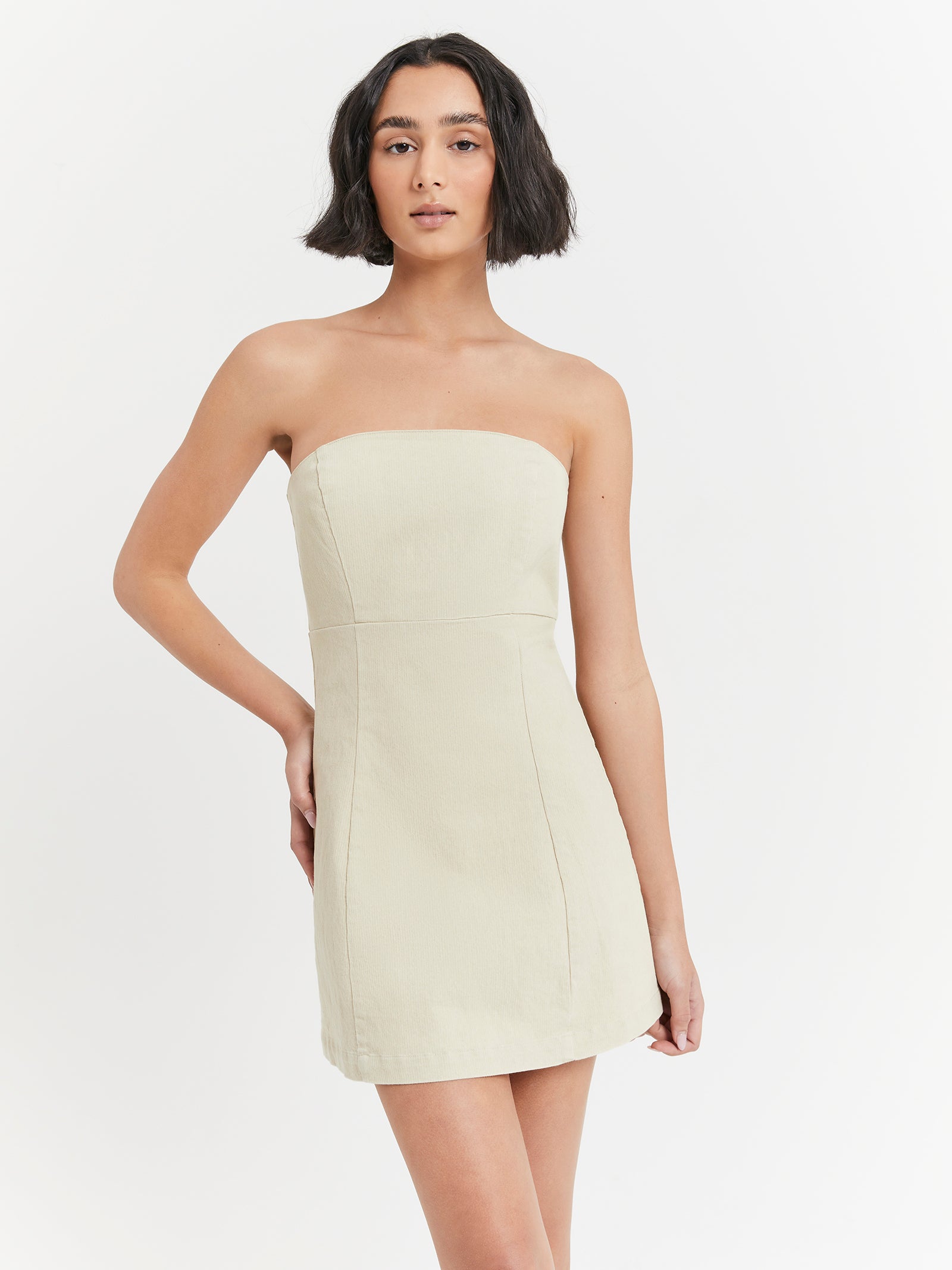 Carey Strapless Mini Dress in Oatmeal