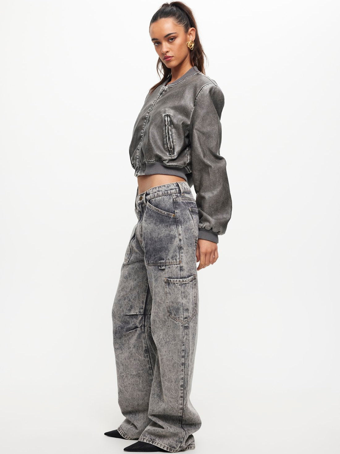 Miami Vice Low-Rise Baggy Jeans in Grey Stonewash