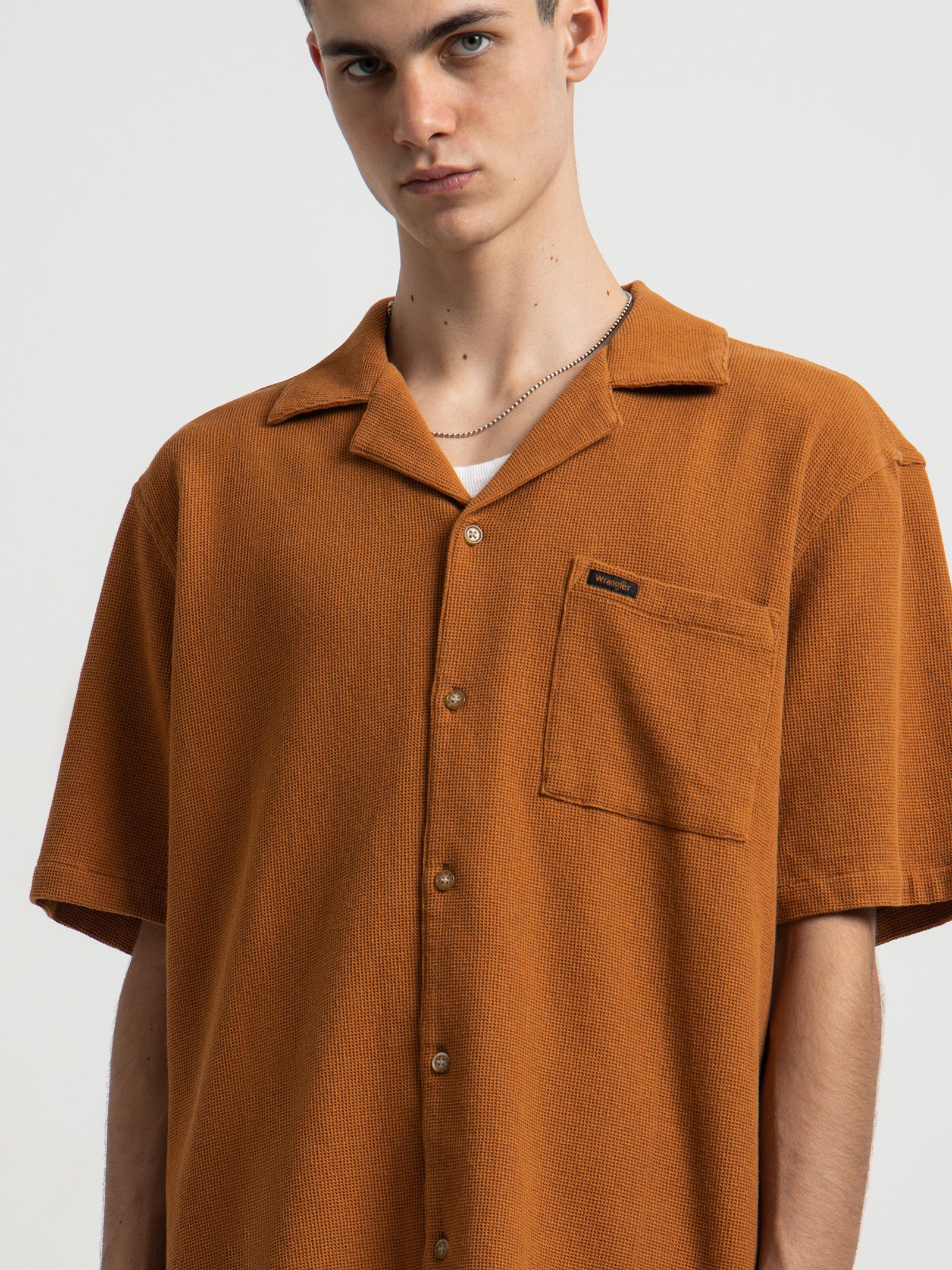 Resort Shirt in Waffle Spice Orange