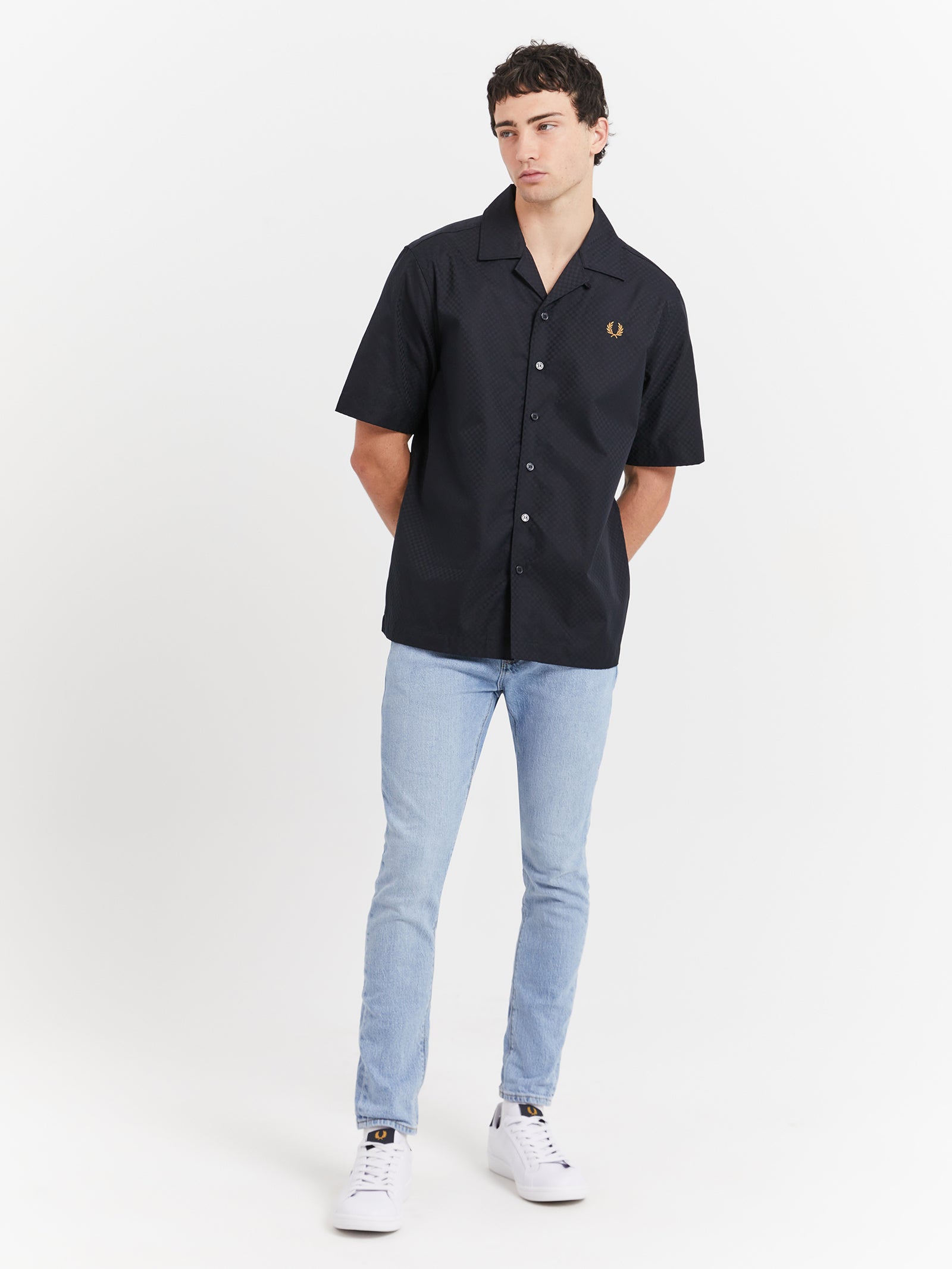 Chequerboard Revere Collar Shirt in Black