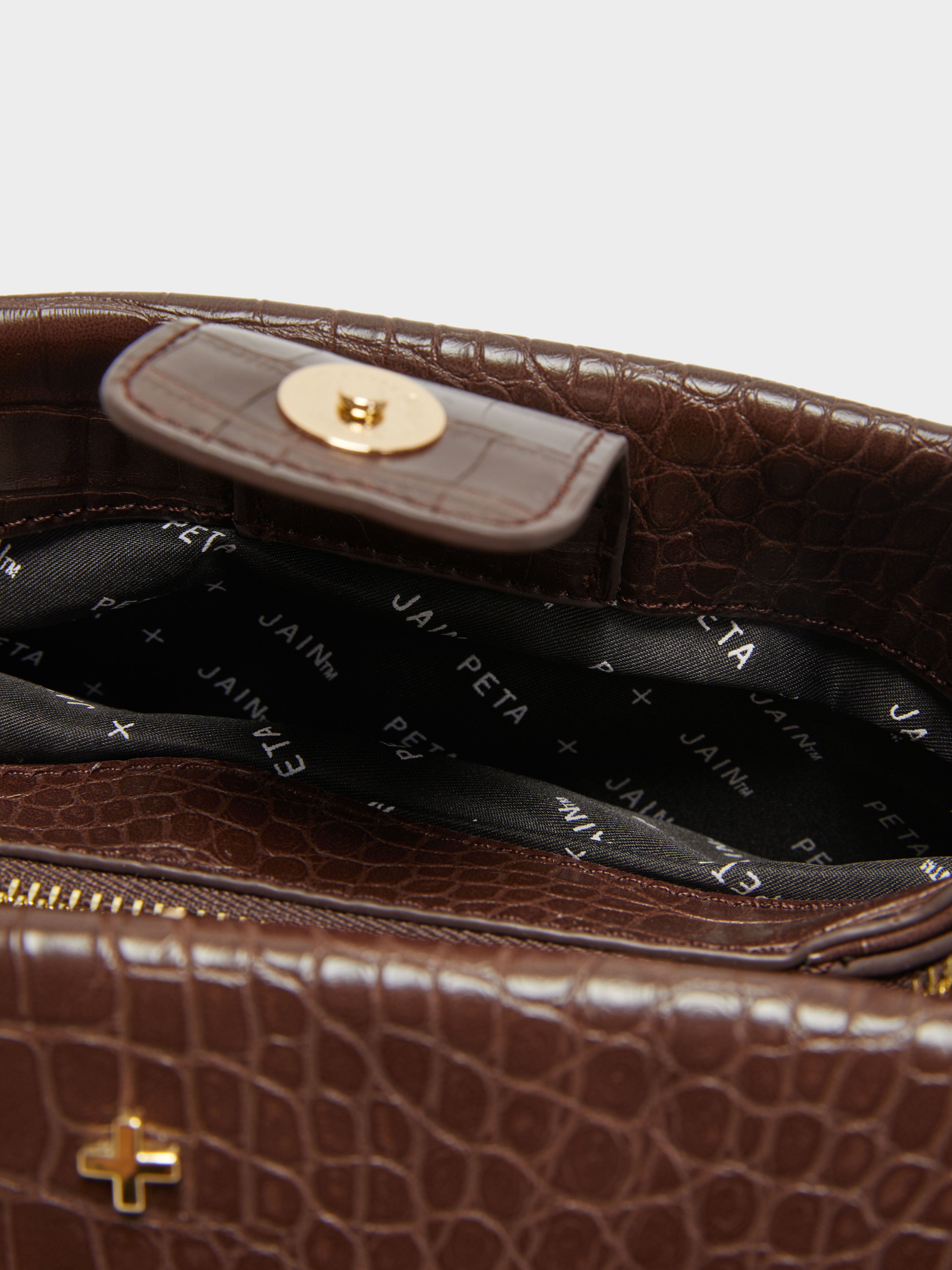 Idris Shoulder Bag in Chocolate Croc & Gold