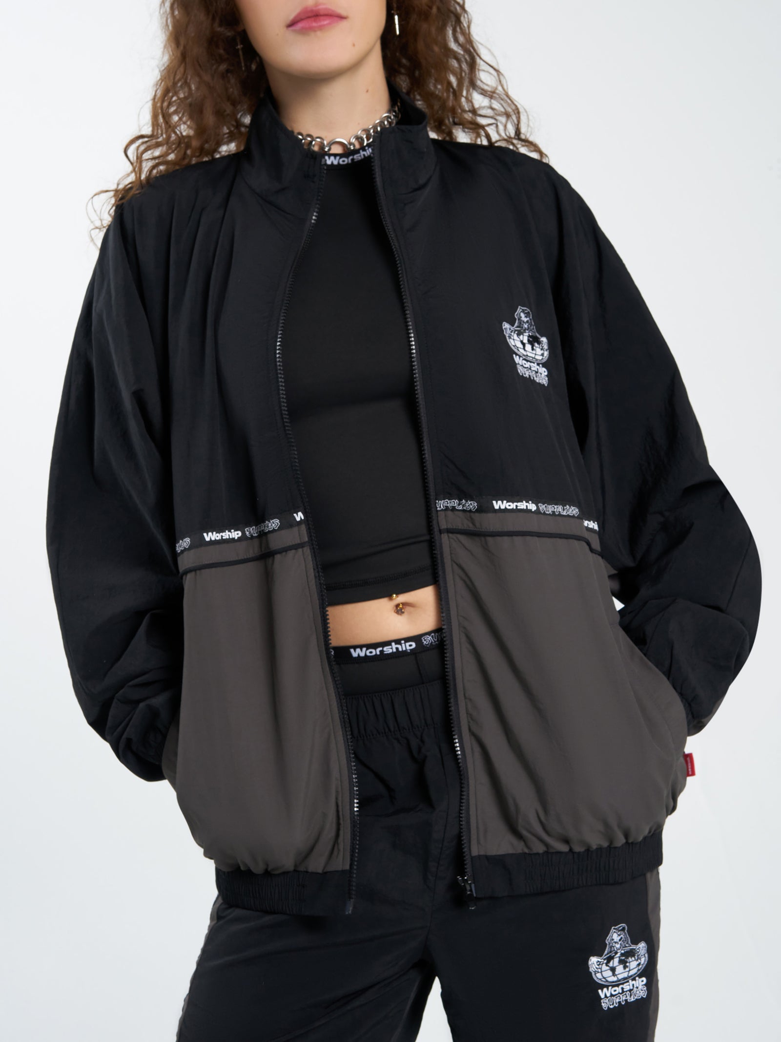 Win Win Crushed Nylon Track Jacket