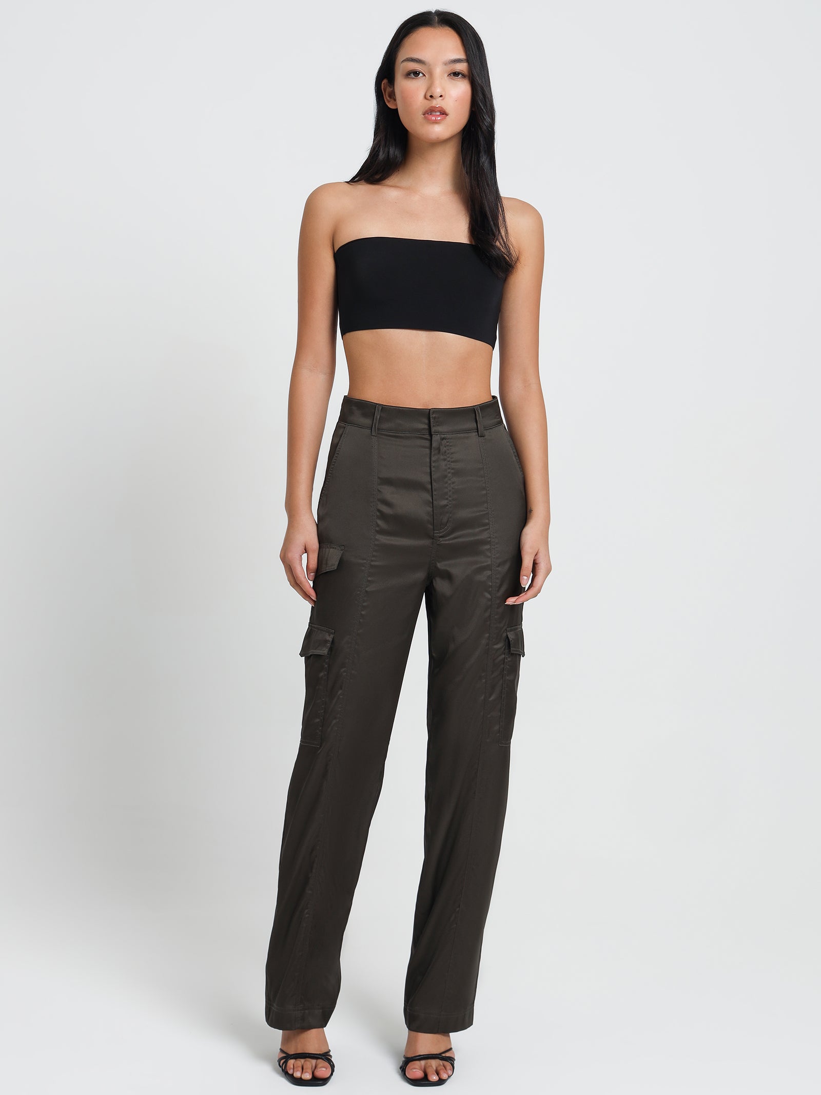 Suvi Satin Cargo Pants in Deep Olive