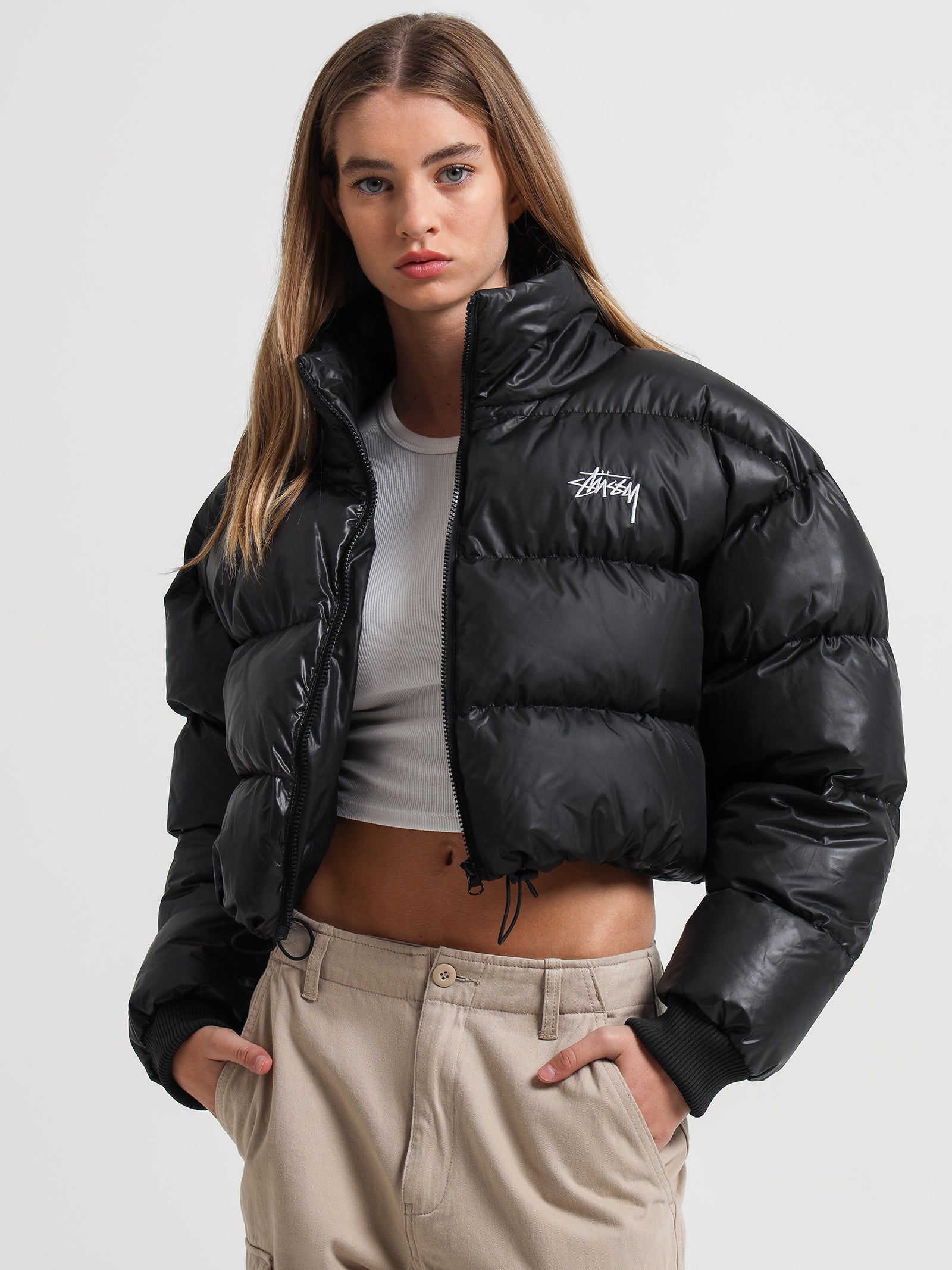 Stock Crop Puffer Jacket in Black