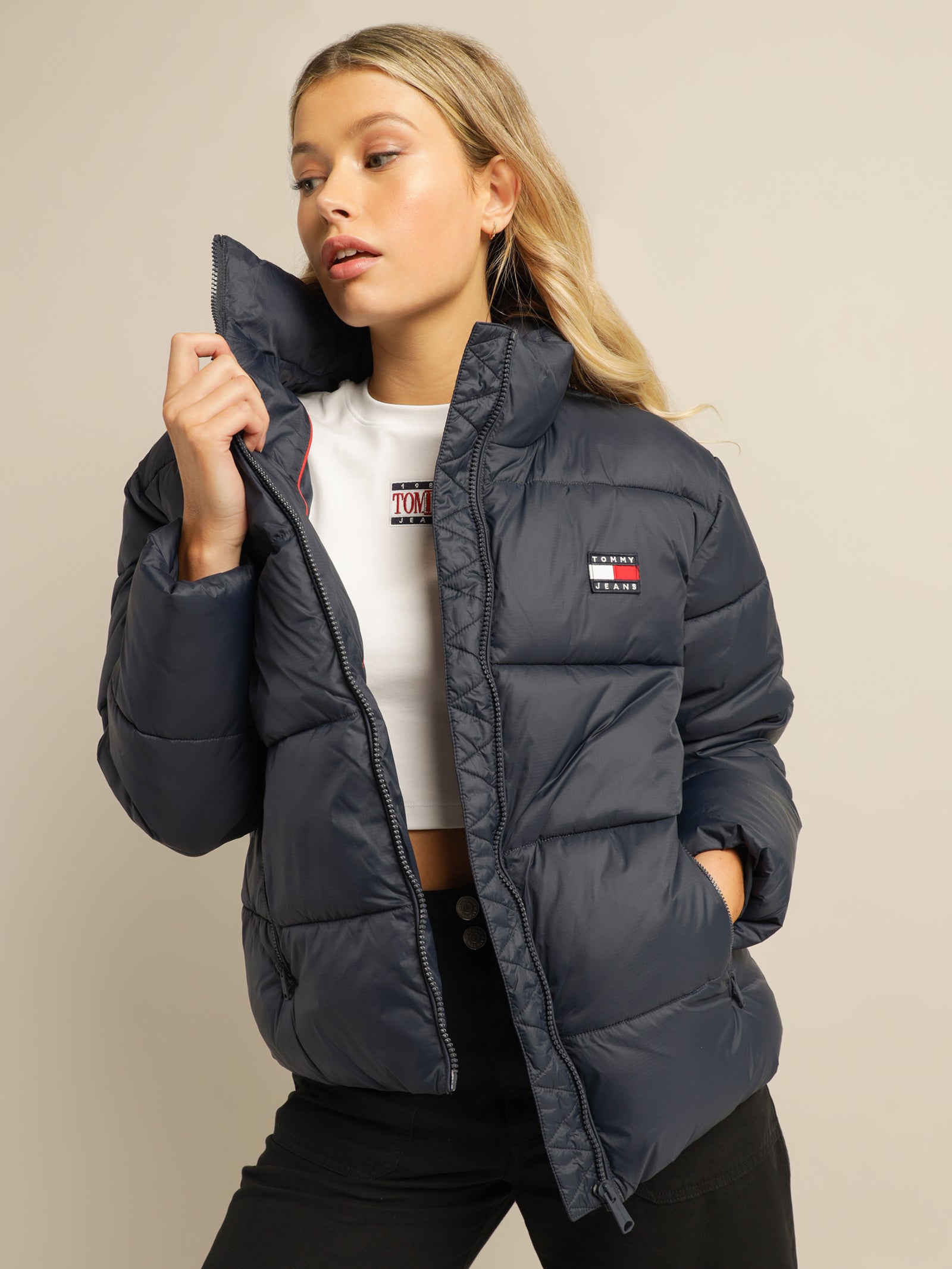 Recycled Nylon Puffer Jacket in Twilight Navy Blue