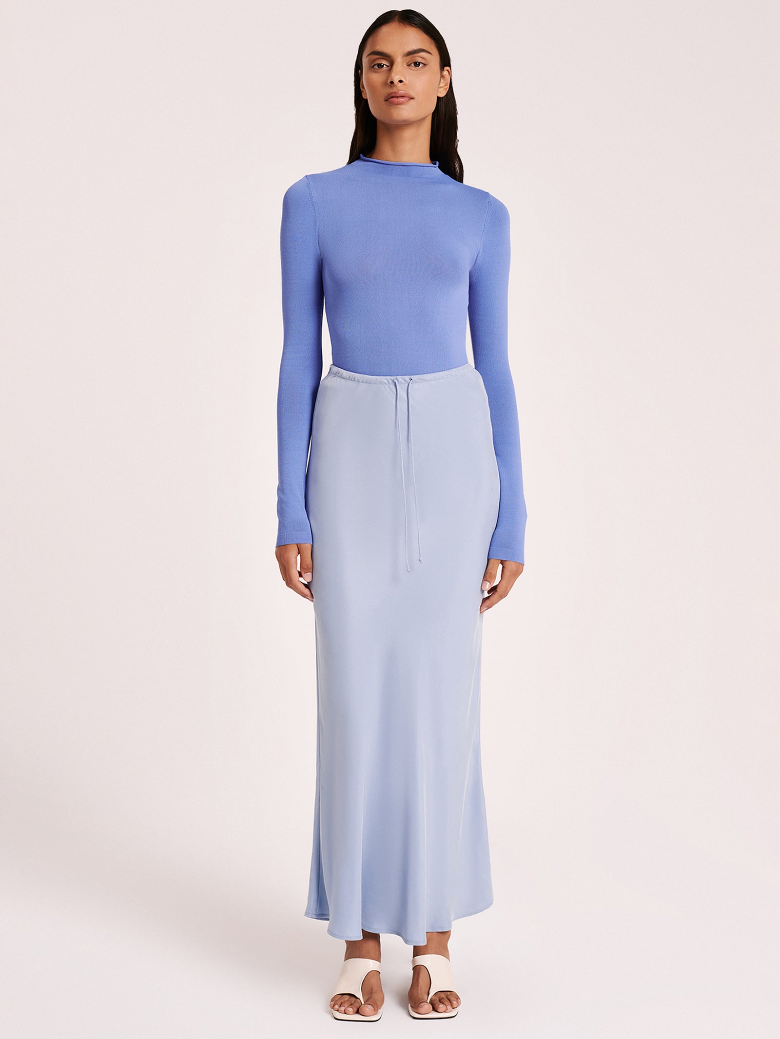 Hayz Cupro Maxi Skirt in Sky Blue