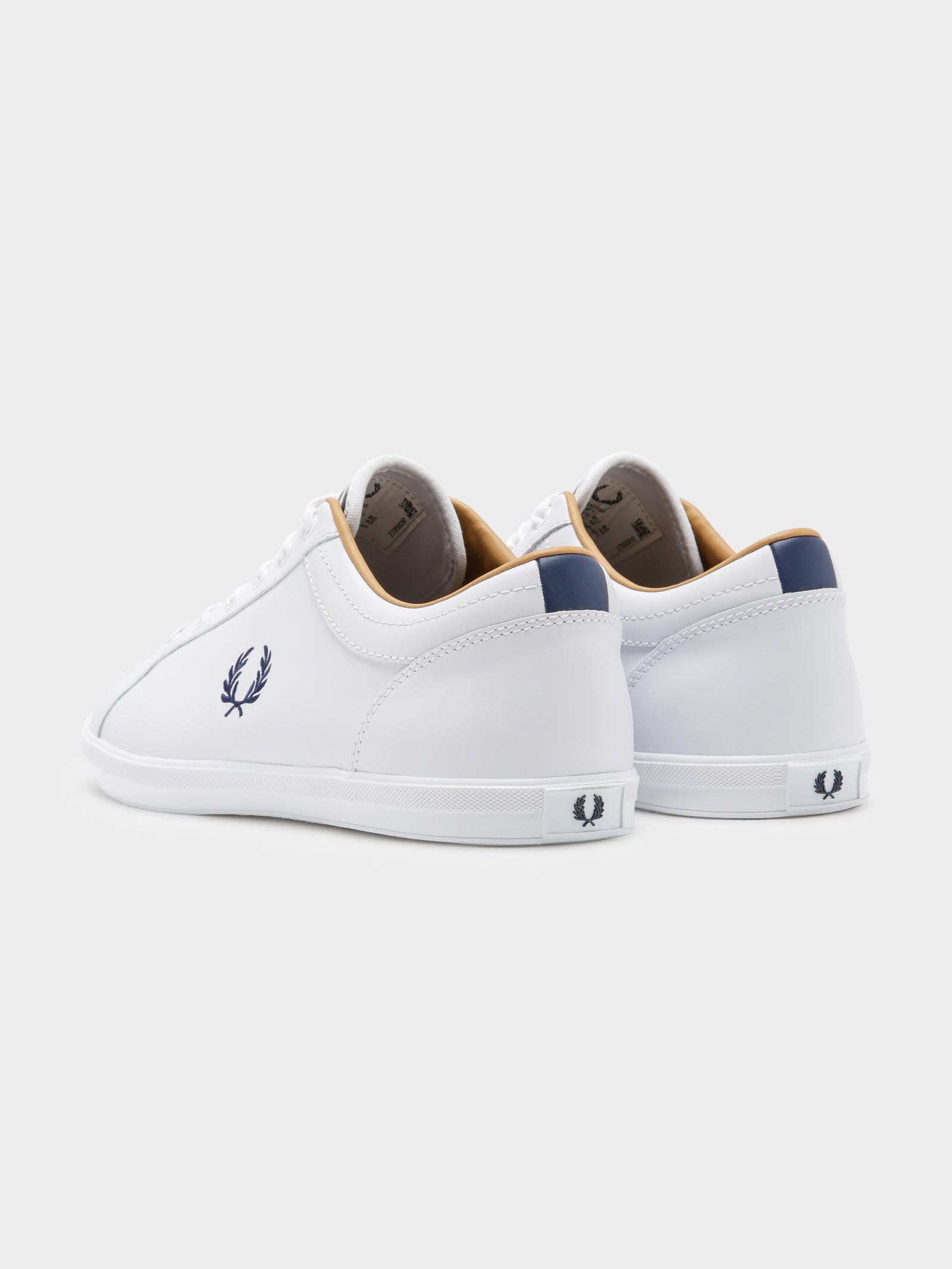 Mens Baseline Leather Sneakers in White & Navy