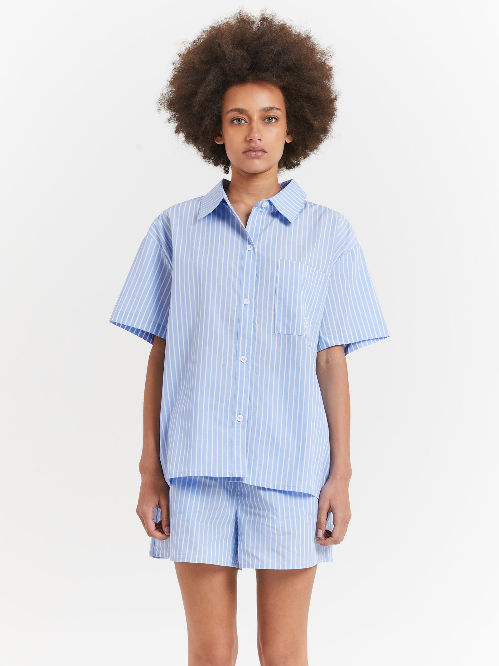 Pop Short Sleeve Graffiti Stripe Shirt in Blue Stripe