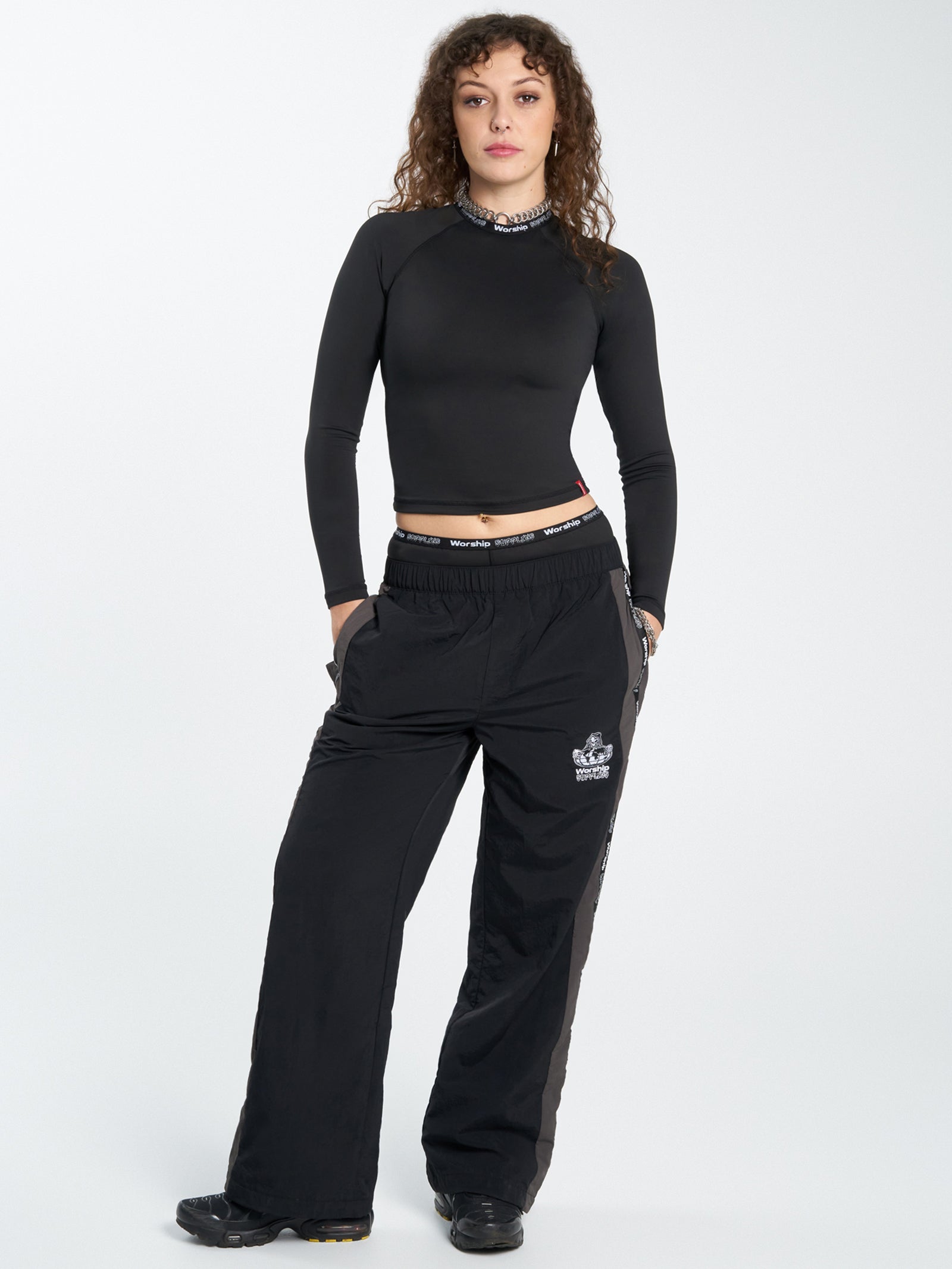 Win Win Crushed Nylon Track Pants