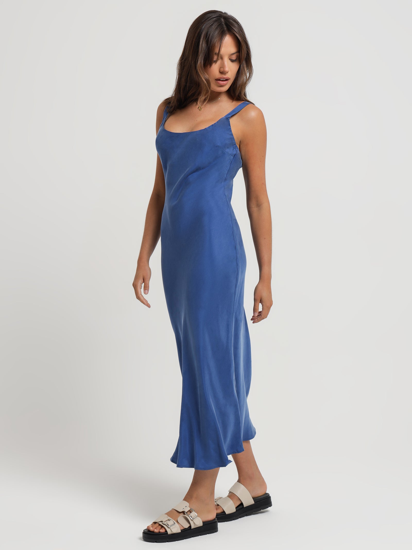 Ren Cupro Slip Dress in Ocean Blue